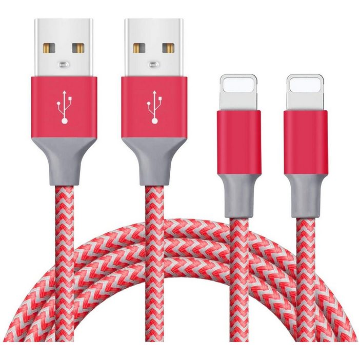 Quntis iPhone Lightning Kabel Nylon USB-Kabel (180 cm) Rot 2 Pack