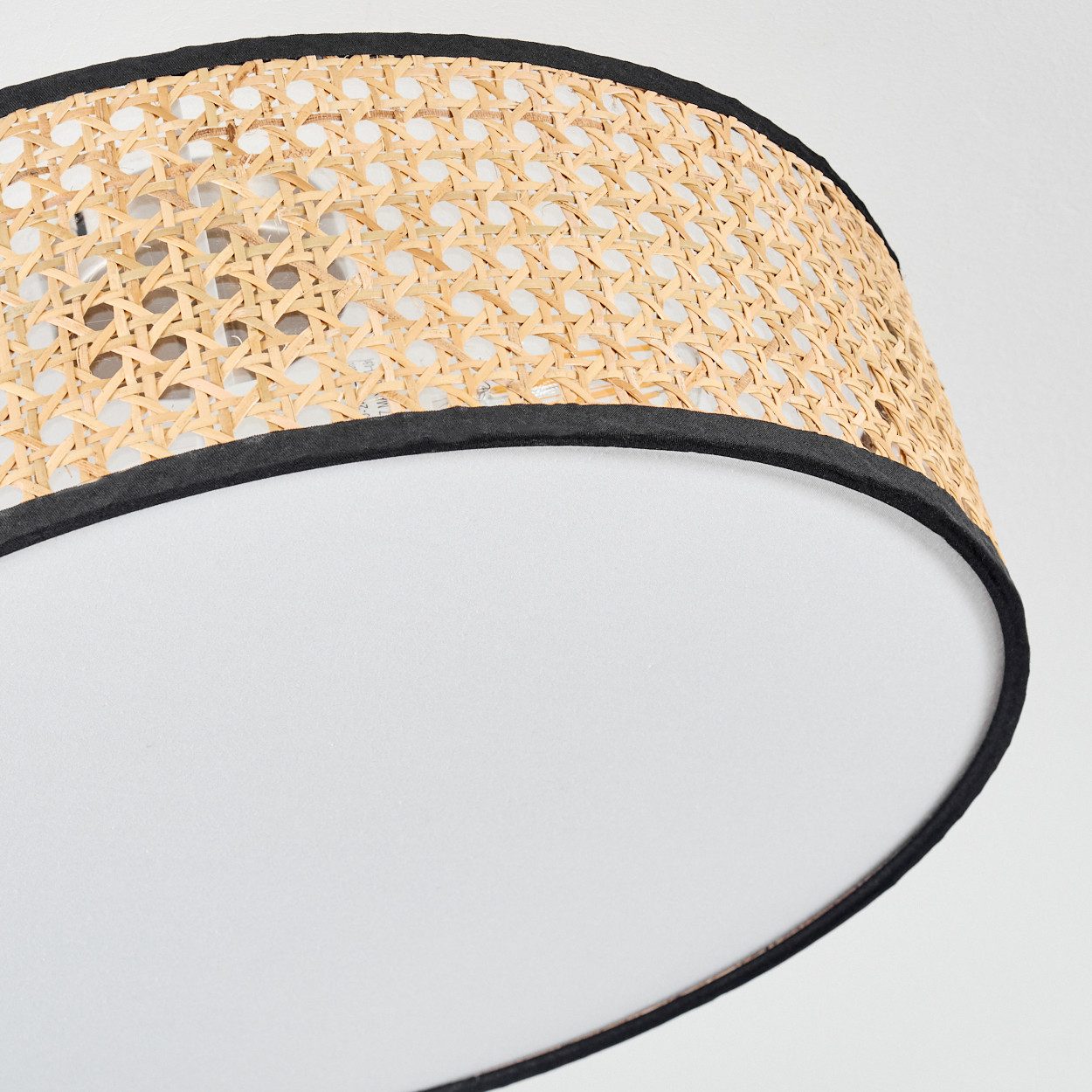 hofstein Deckenleuchte Deckenlampe aus Metall/Korbgeflecht/Stoff/Kunststoff in Schwarz/Weiß, Deckenleuchte im modernen Boho-Design, Ø 40 cm, E27