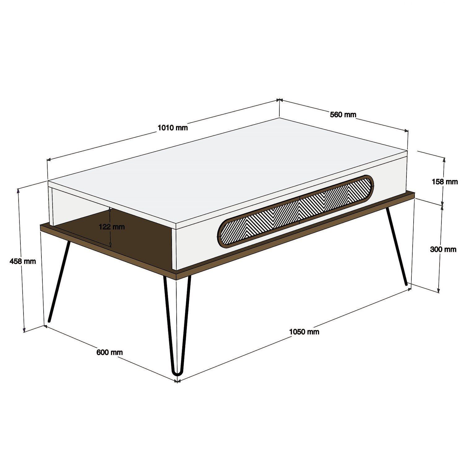 DEC, Couchtisch 100% Partikelplatte cm, Skye Ekol Melaminbeschichtete 45,8x105x56 Decor