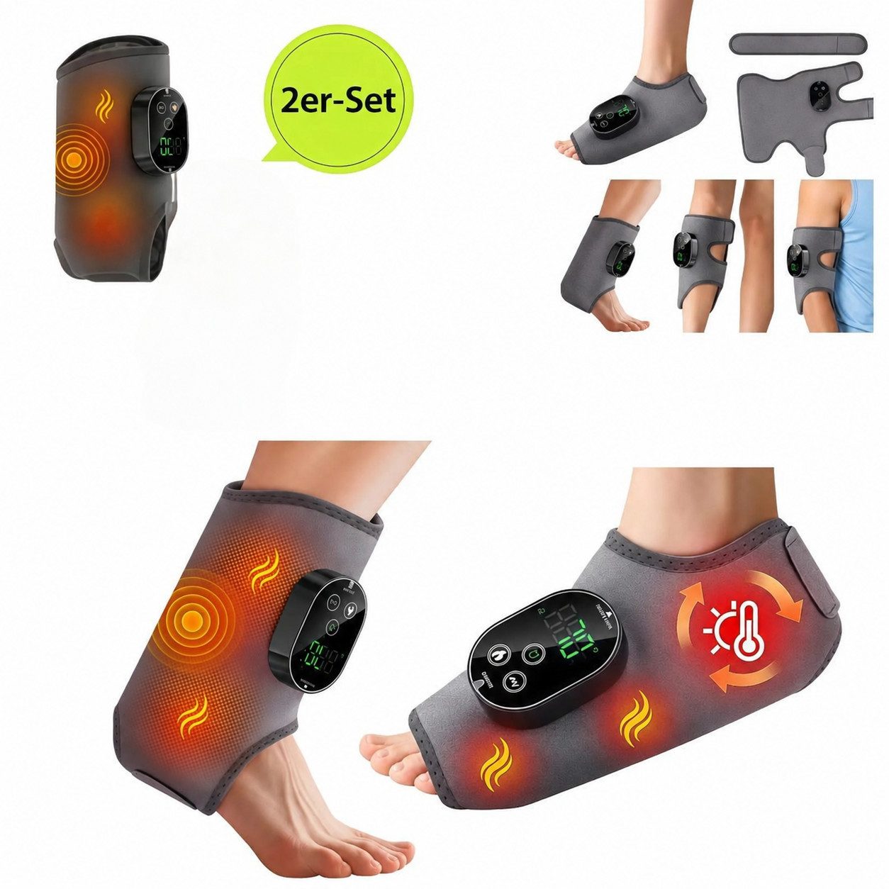 Tekoo Massagegerät mit Wärmetherapie & Vibration, Akku, für Knöchel & Wade, 2er-Set, Ergonomisch, hautfreundlich, automatische Abschaltung