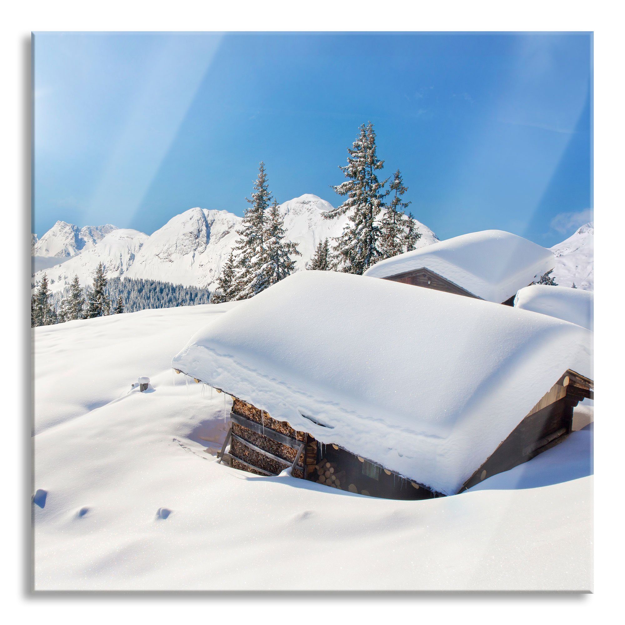 Pixxprint Glasbild Berghütten in den Alpen, Berghütten in den Alpen (1 St), Glasbild aus Echtglas, inkl. Aufhängungen und Abstandshalter | Bilder
