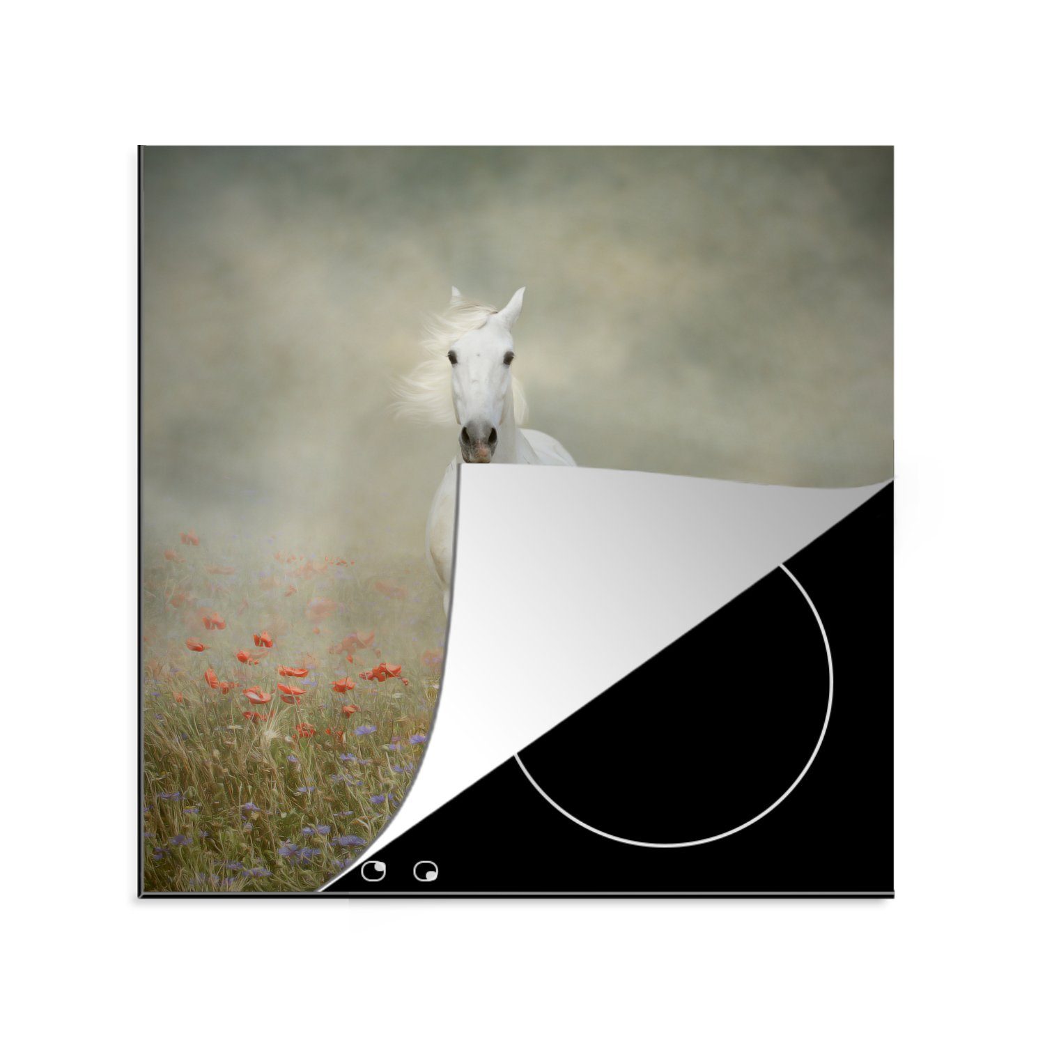 MuchoWow Herdblende-/Abdeckplatte Pferd - (1 Stoff Ceranfeldabdeckung, Arbeitsplatte küche tlg), Blumen, - 78x78 Vinyl, cm, für