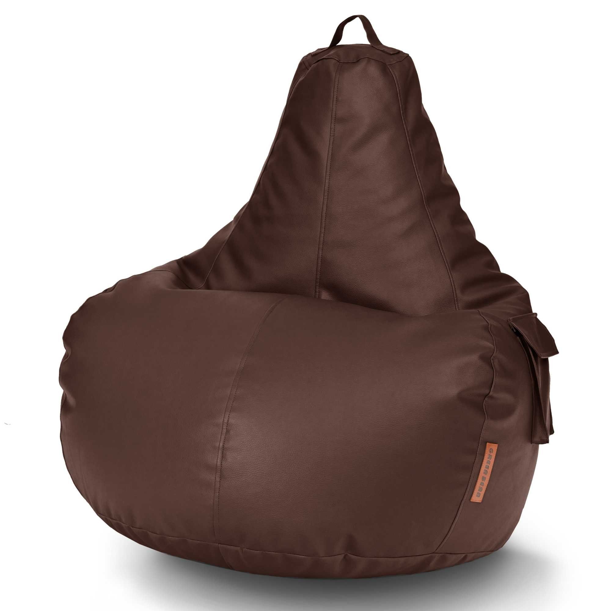 Green Bean Sitzsack aus Kunstleder mit Füllmaterial (EPS Perlen) in 3 Farben (Indoor & Outdoor, abwaschbare Oberfläche, Gamingstuhl mit Rückenlehne), Bean Bag Sitzkissen Sitzpuff Sitzsessel Bodenkissen Lounge Dunkelbraun