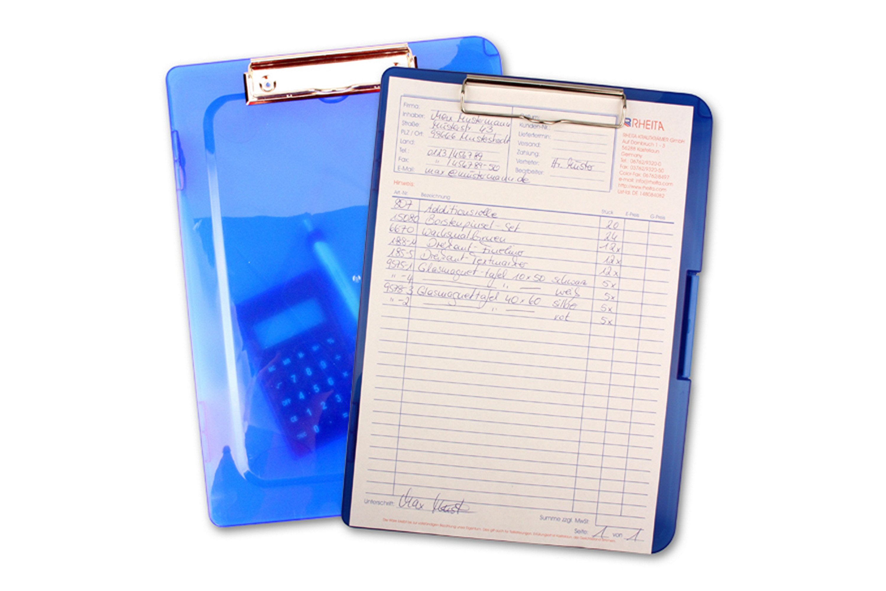 Klemmtafel Klemmbrett DIN A4 / mit Boxfunktion / Farbe: transparent blau