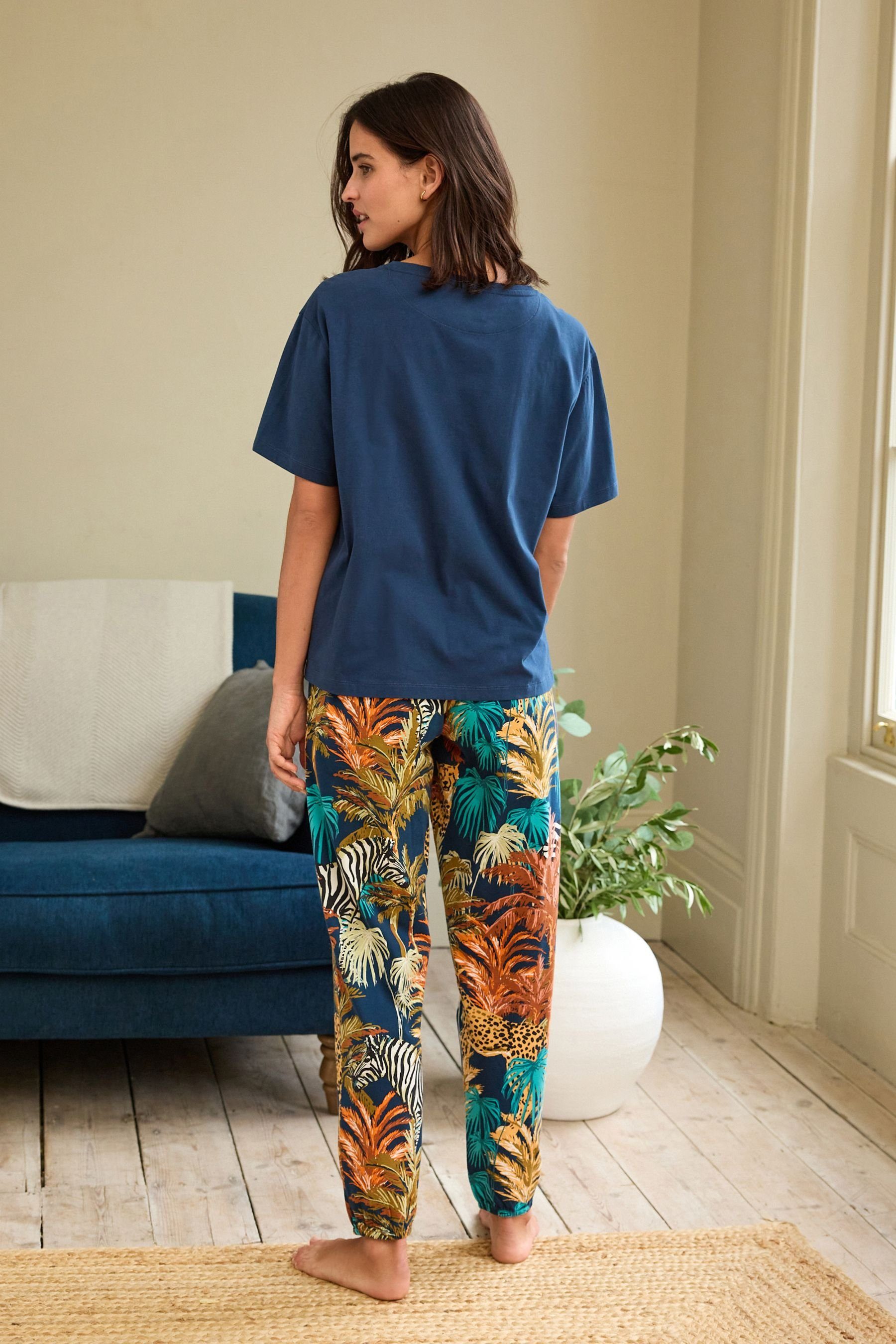 Baumwoll-Pyjama (2 Blue tlg) Pyjama Kurzärmeliger Next Jungle Navy
