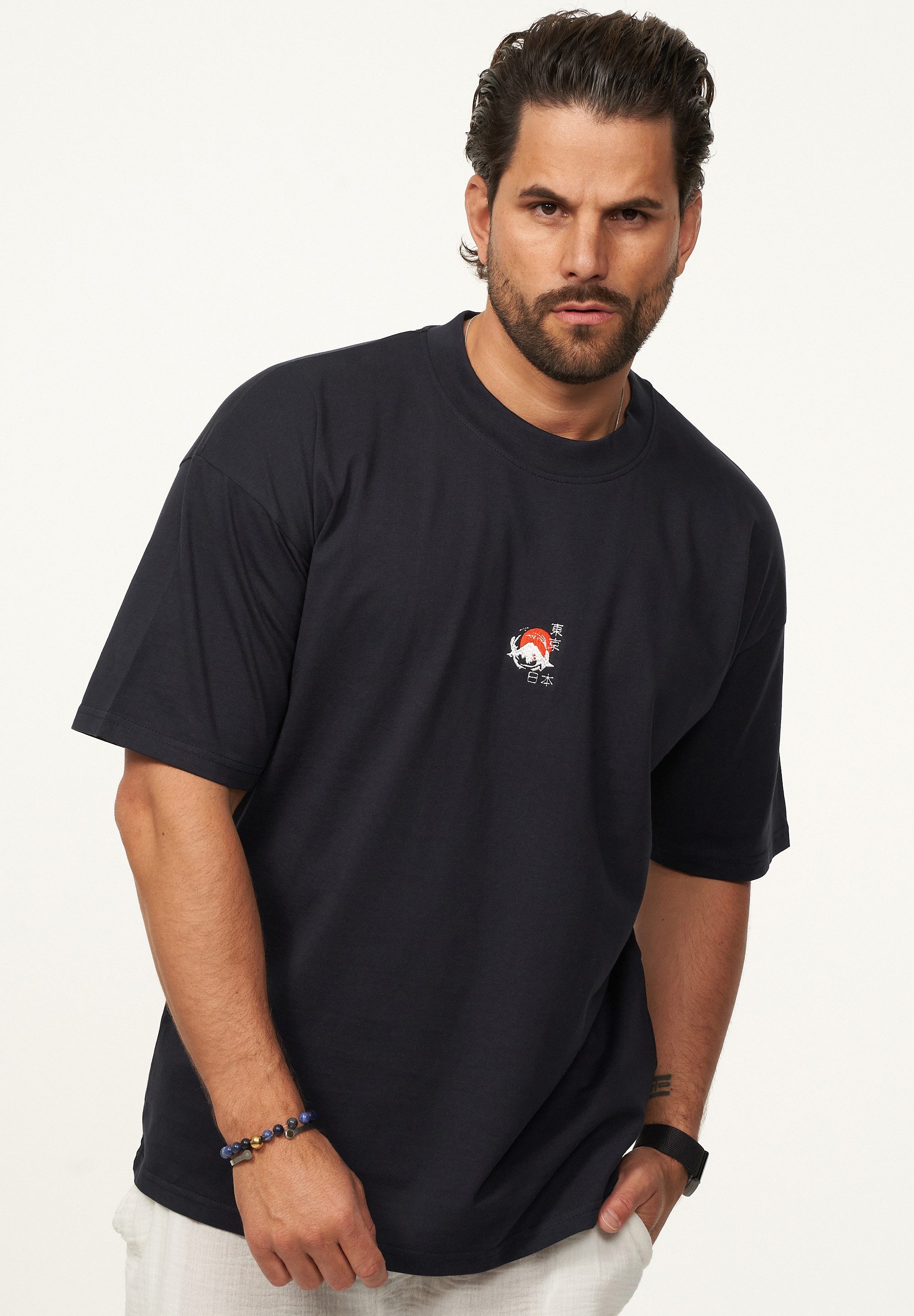 SOULSTAR T-Shirt mit Stickerei Herren Oversize-Fit Kurzarm Shirt mit Rundhals-Ausschnitt