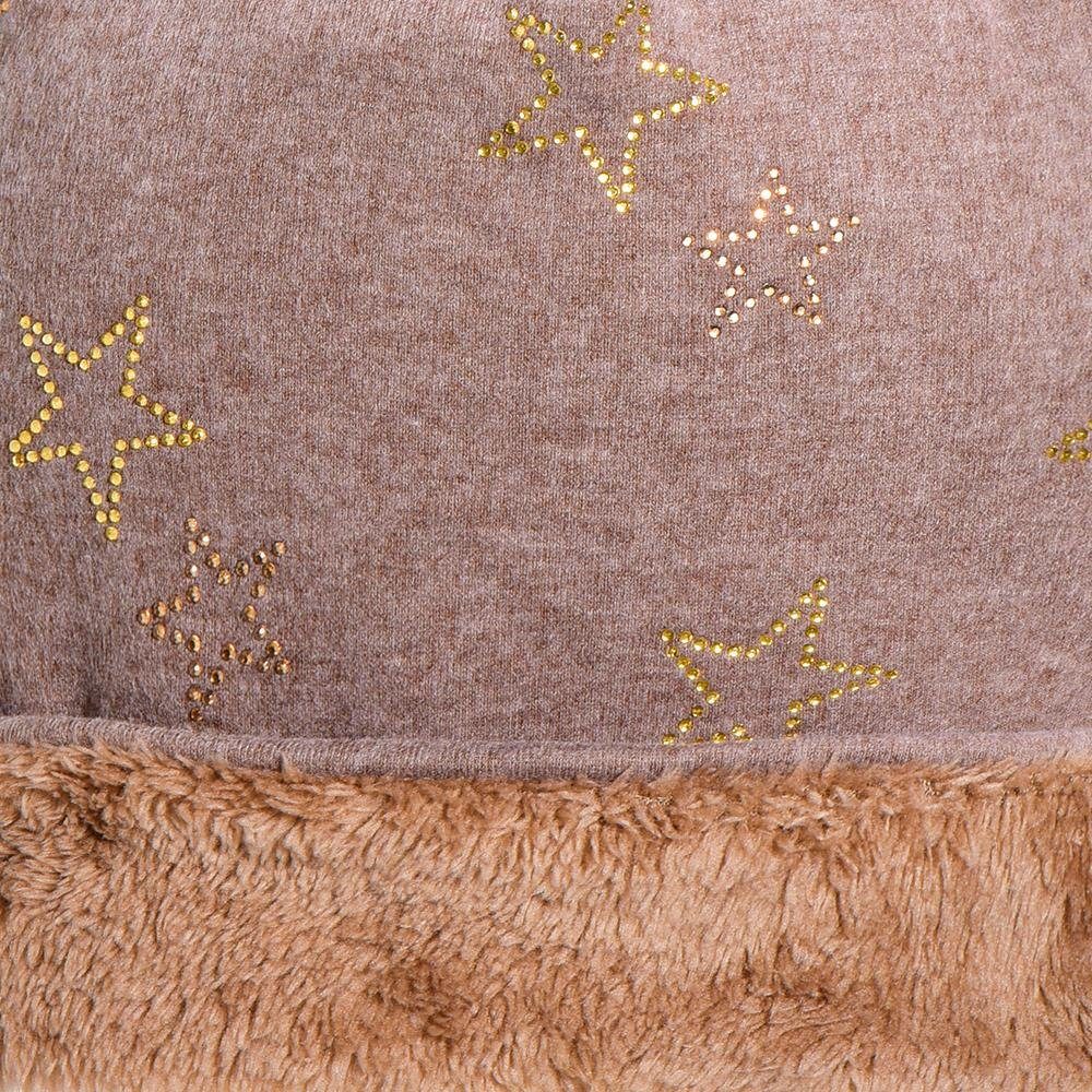 gold-hellbraun Wintermütze, (Packung, Beanie 1-St) Sternenprint, Pailletten-, Beanie mit DonDon Print oder Damen mit Teddyfleece Slouch Strass-