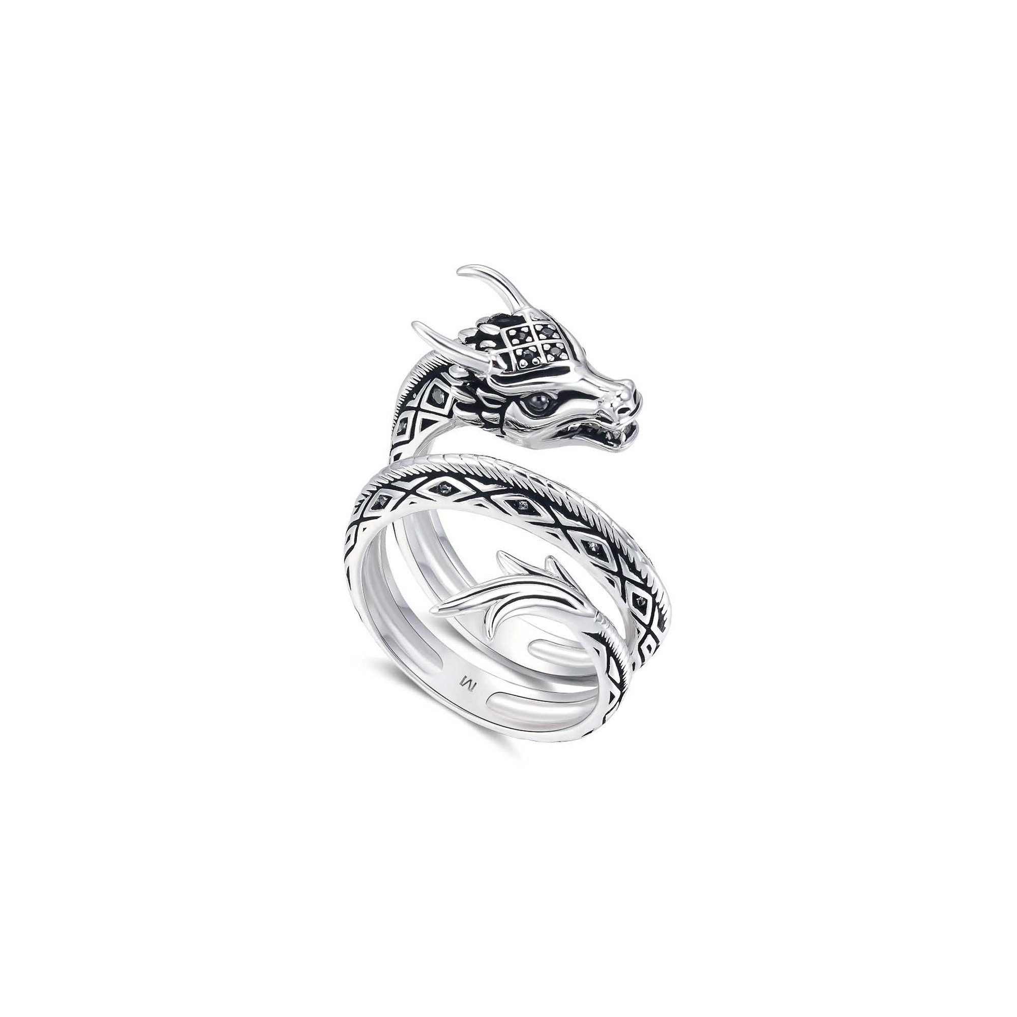 Seinerzeit FLORA & FAUNA Silberring Drakonis Drachen Ring M - 56/58 (1-tlg), Material: 925 Sterling Silber, rhodiniert, geschwärzt