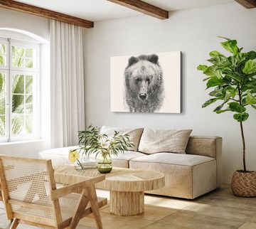 Sinus Art Leinwandbild 120x80cm Wandbild auf Leinwand Bär Braunbär Sibirien Tannenwald Fotomo, (1 St)