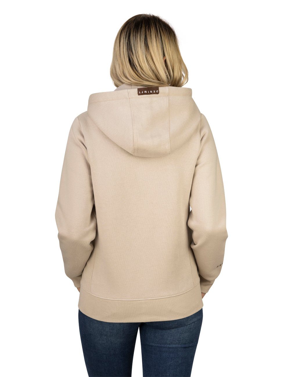 Hoodie DENIMFY Regular DFClara Kängurutasche Damen mit Sweatjacke Beige (20200) Fit Kapuzensweatjacke Birch