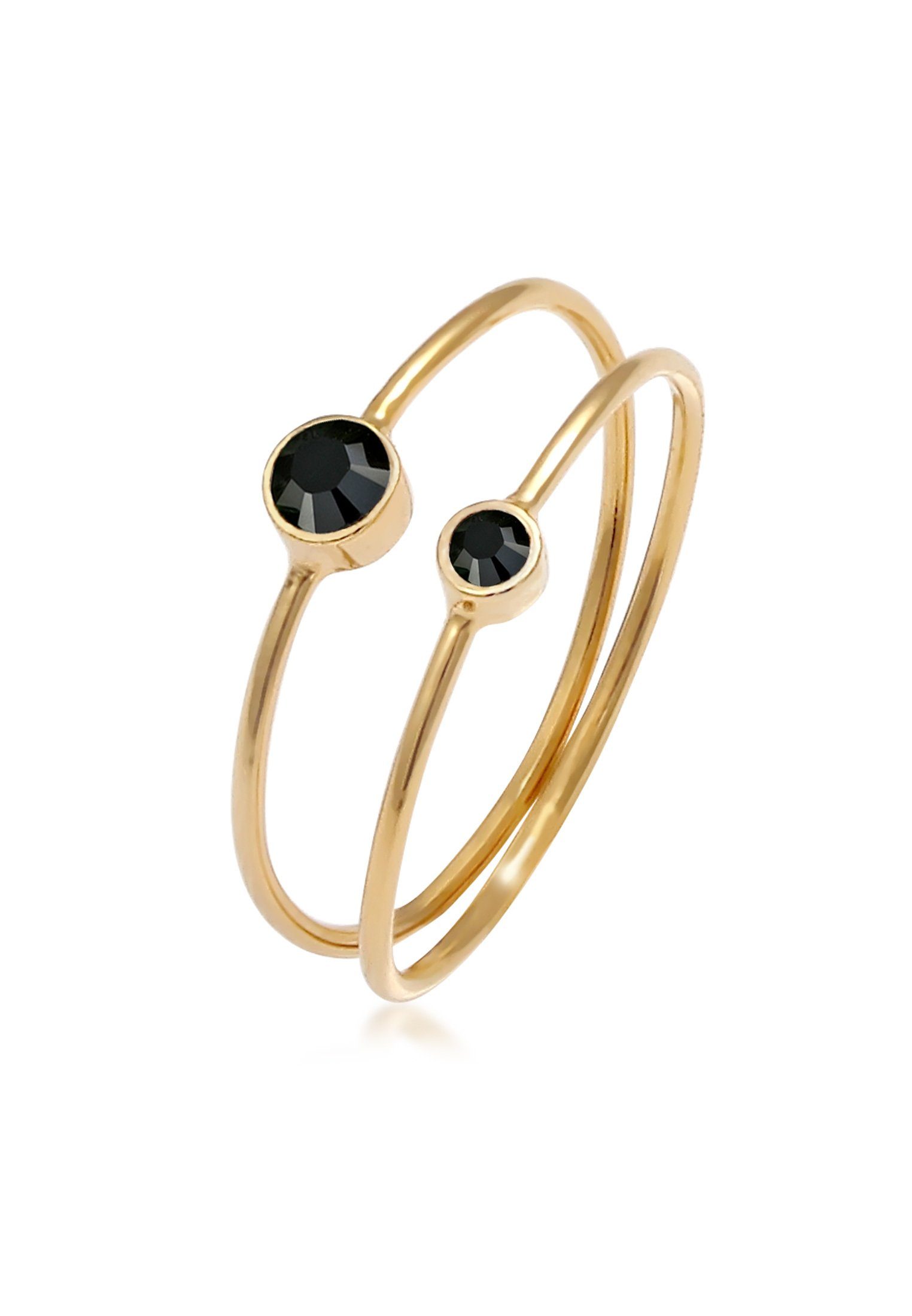 Elli Ring-Set Schwarz Kristalle (2 tlg) 925 Silber, Ring Set