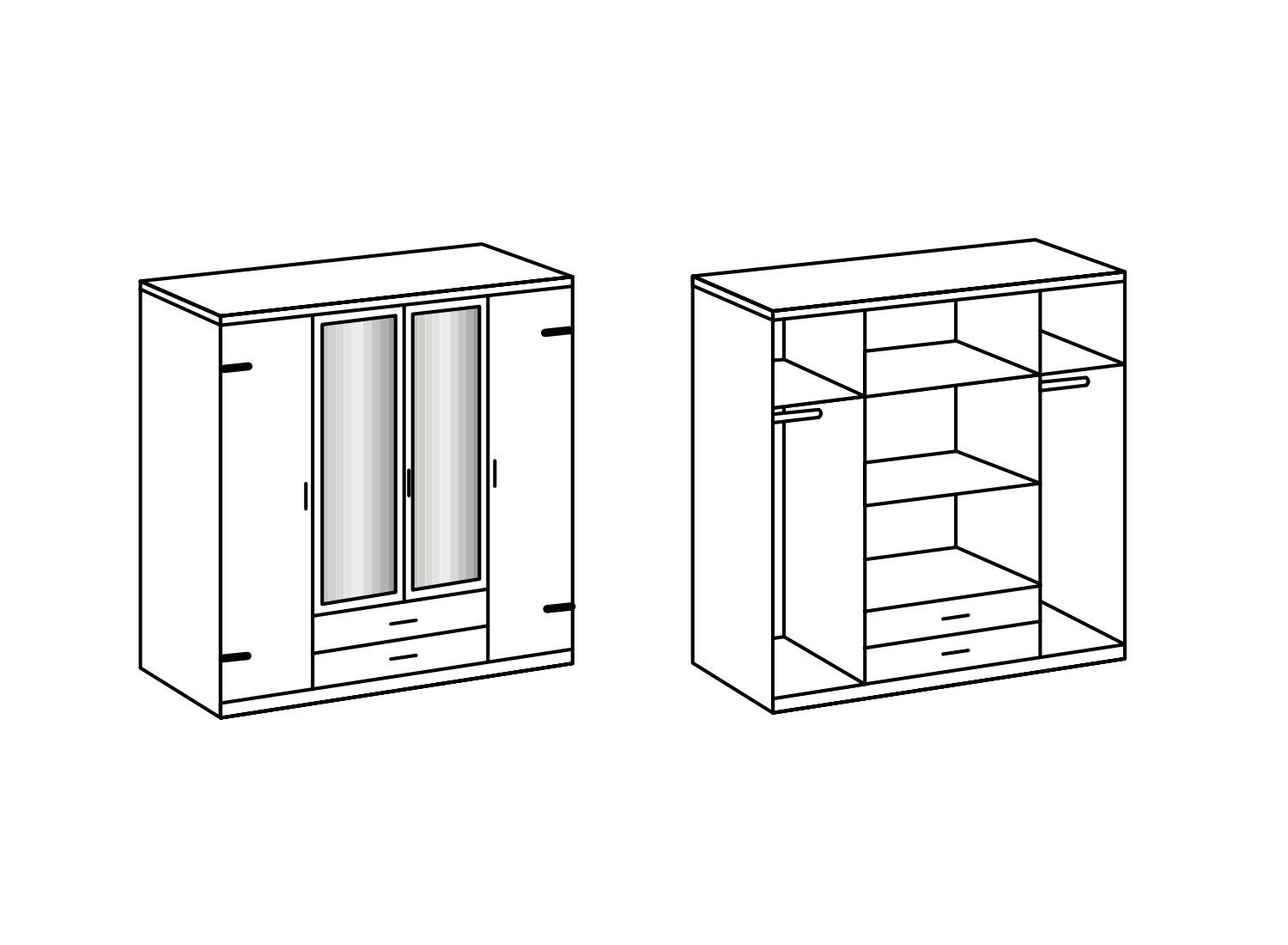 möbel-direkt.de Kleiderschrank Greven in Weiß Hochglanz Lack mit Eiche Sägerau (komplett, 1-St., Drehtürenschrank, Eckkleiderschrank) Made in Germany, Hochglanz-Lack-Front