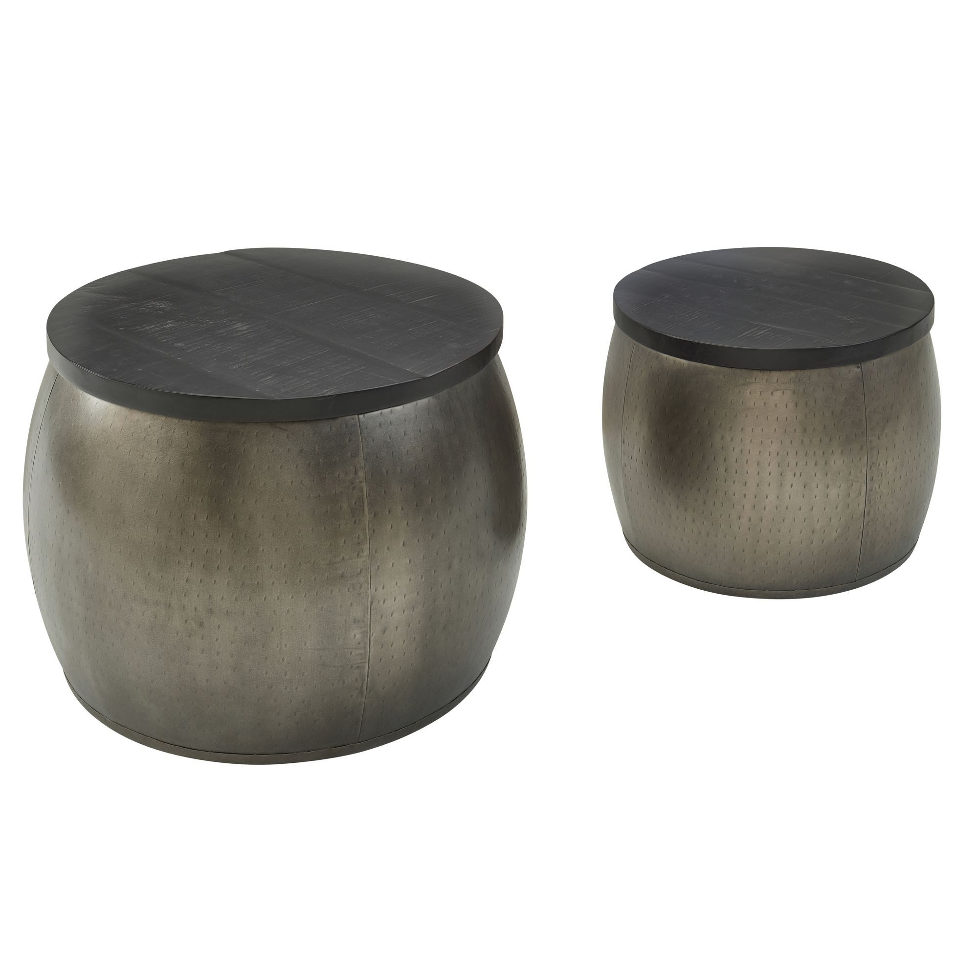 Wohnling Couchtisch WL6.337 2er Set Metall Holz Wohnzimmertisch Modern Satztisch Silber (2er Set Mango Massivholz Satztisch Rund Silber), Aluminium Beistelltisch für das Wohnzimmer mit Deckel