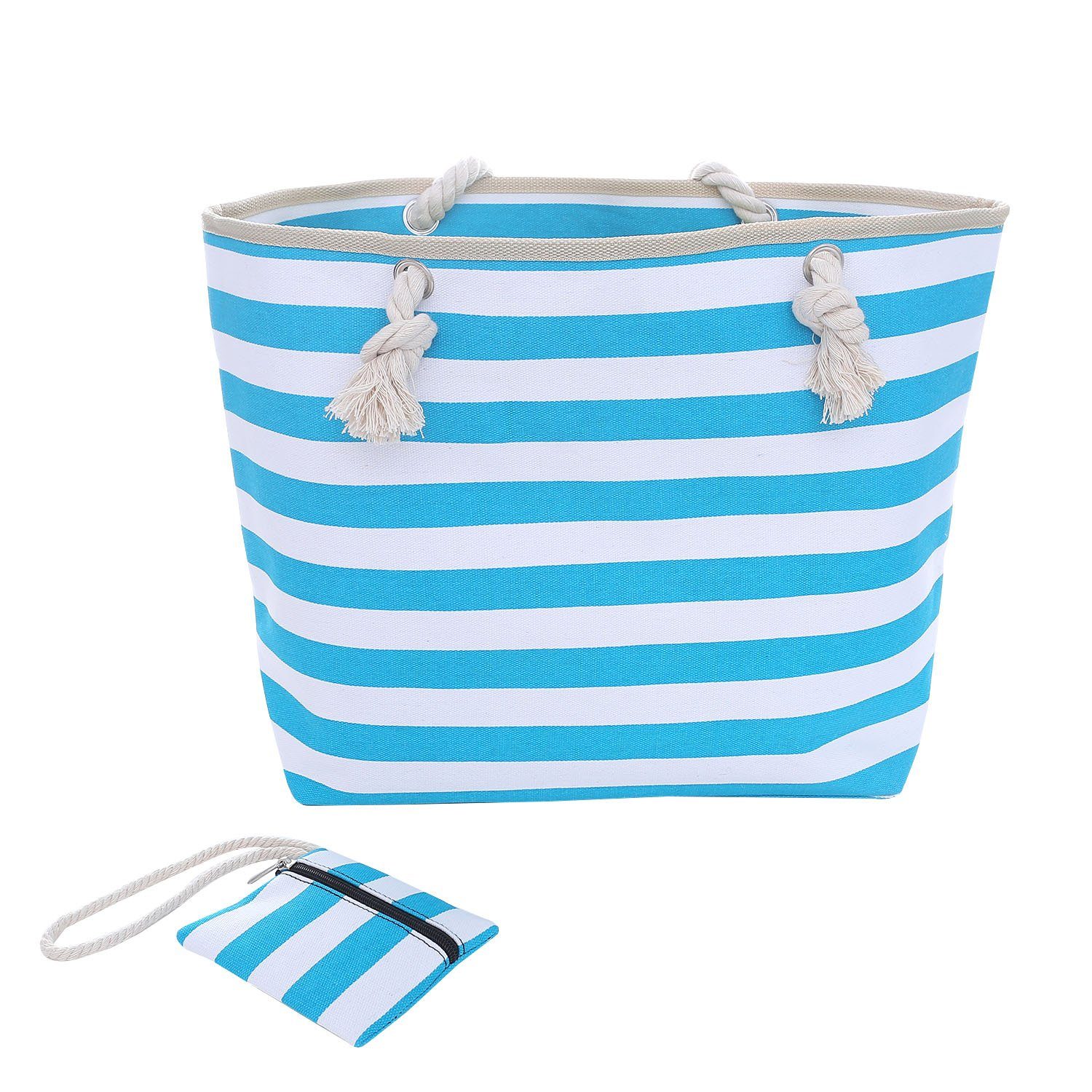 Schultertasche Motive Reißverschluss, Beach türkis-Weiß mit (2-tlg), Strandtasche, Shopper DonDon tolle Strandtasche Große Style