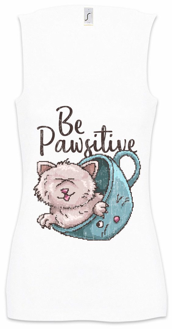 Tanktop Be Pawsitive Ärmelloses Damen T-Shirt Cat Cats Katze Love Liebe Gamer