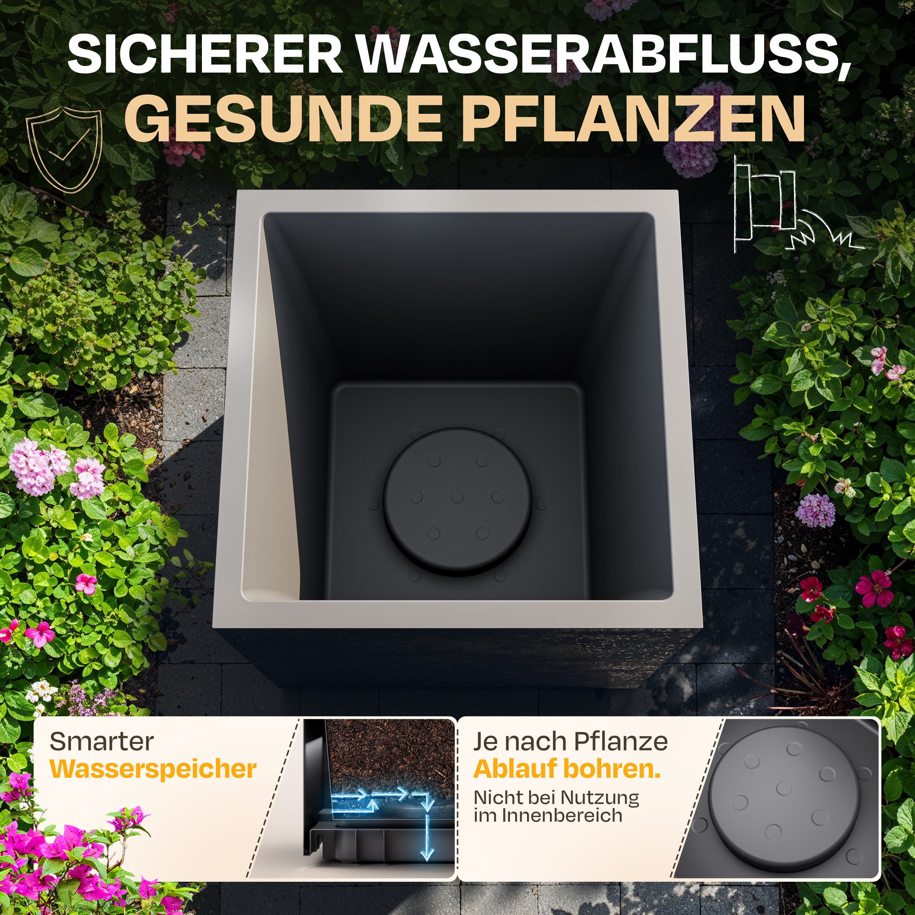 ONDIS24 Blumenkasten Ondis24 Pflanzkübel Vulkan Pierre 50 (1 St), 50x50x50 cm, in Vulkanstein/Basalt-Optik mit Wasserspeicher – Bild 4 von 5