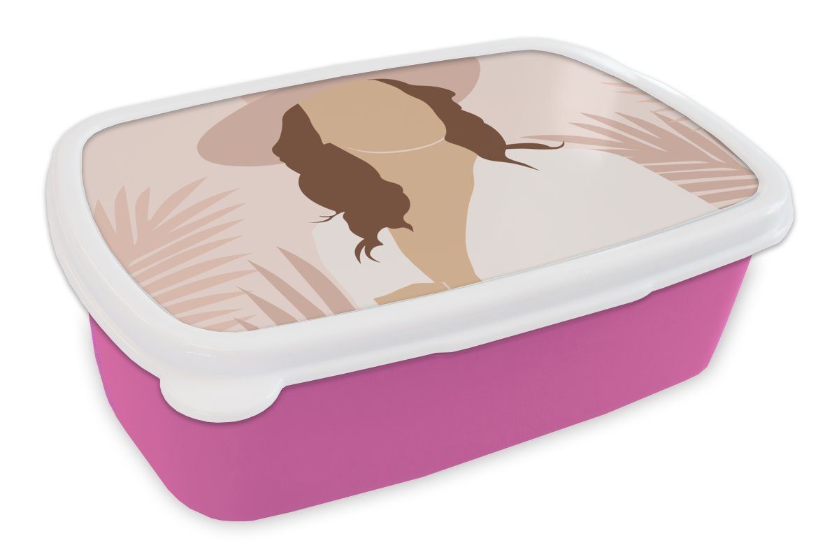 MuchoWow Lunchbox Sommer - Frau - Laub, Kunststoff, (2-tlg), Brotbox für Erwachsene, Brotdose Kinder, Snackbox, Mädchen, Kunststoff rosa