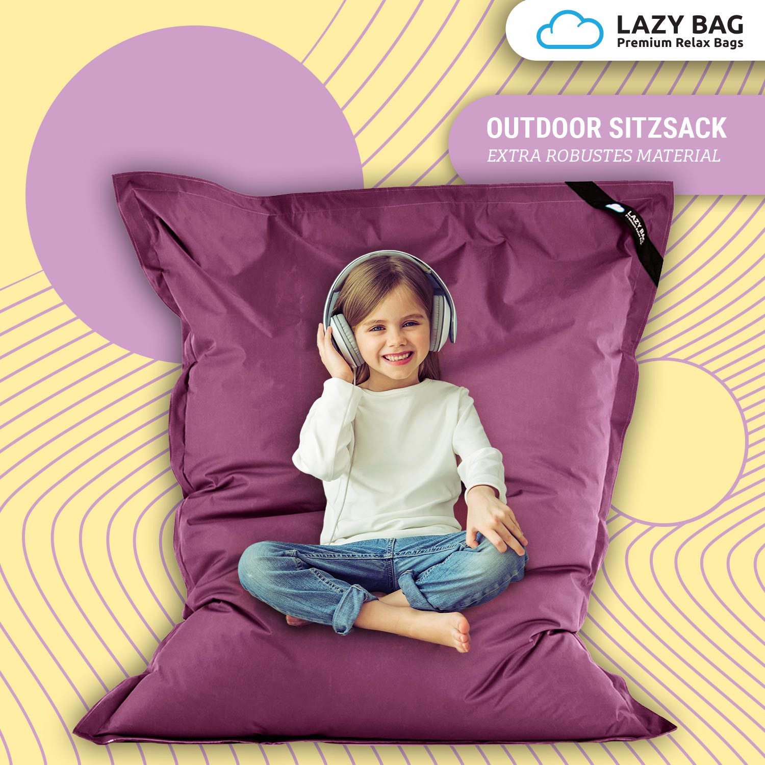 LazyBag Sitzsack Sitzsack XL 250 Liter Indoor Outdoor – Wasserfester Riesensitzsack (XL 250 Liter, Riesensitzsack), Junior-Sitzkissen Sessel