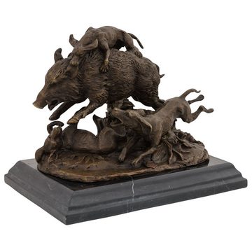 Aubaho Skulptur Bronzeskulptur Hund Wildschwein Jagd im Antik-Stil Bronze Figur Statue