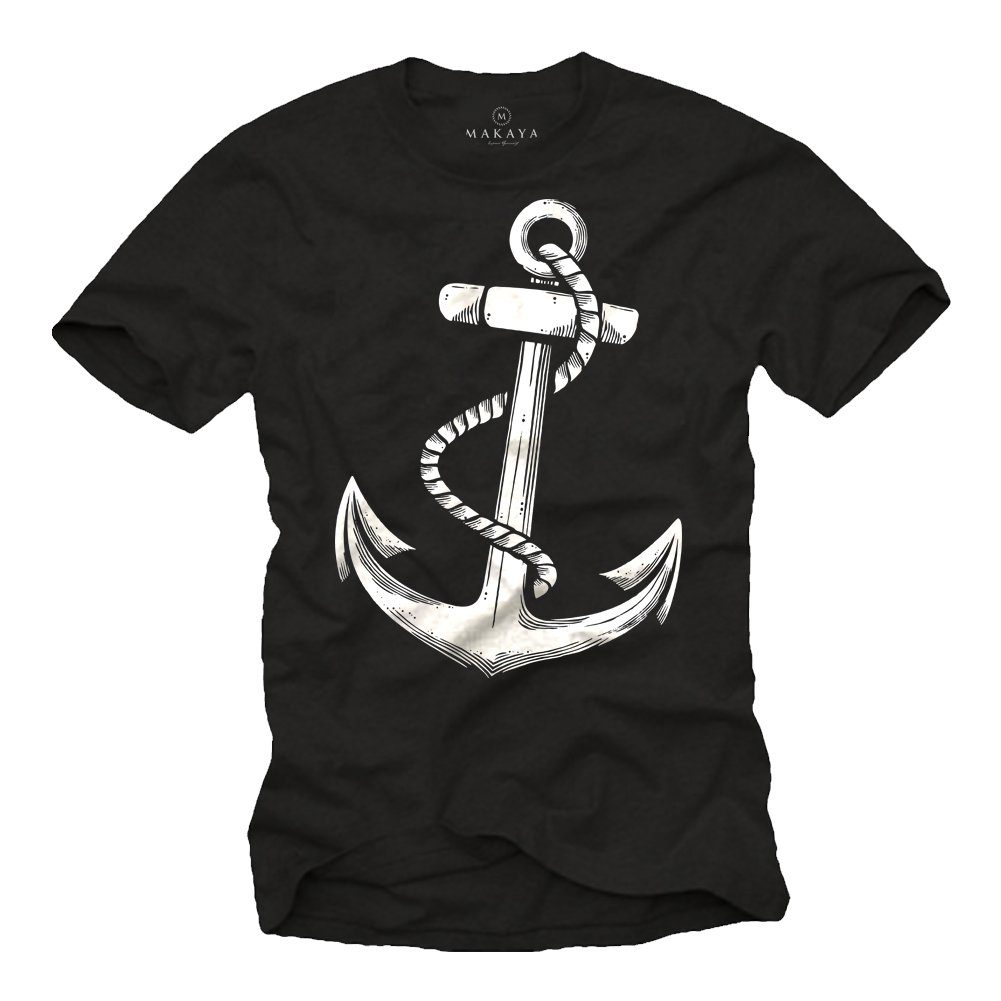 MAKAYA T-Shirt Anker Print Hamburg Segel Kleidung Herren Männer Jungen Piraten mit Druck, aus Baumwolle Schwarz