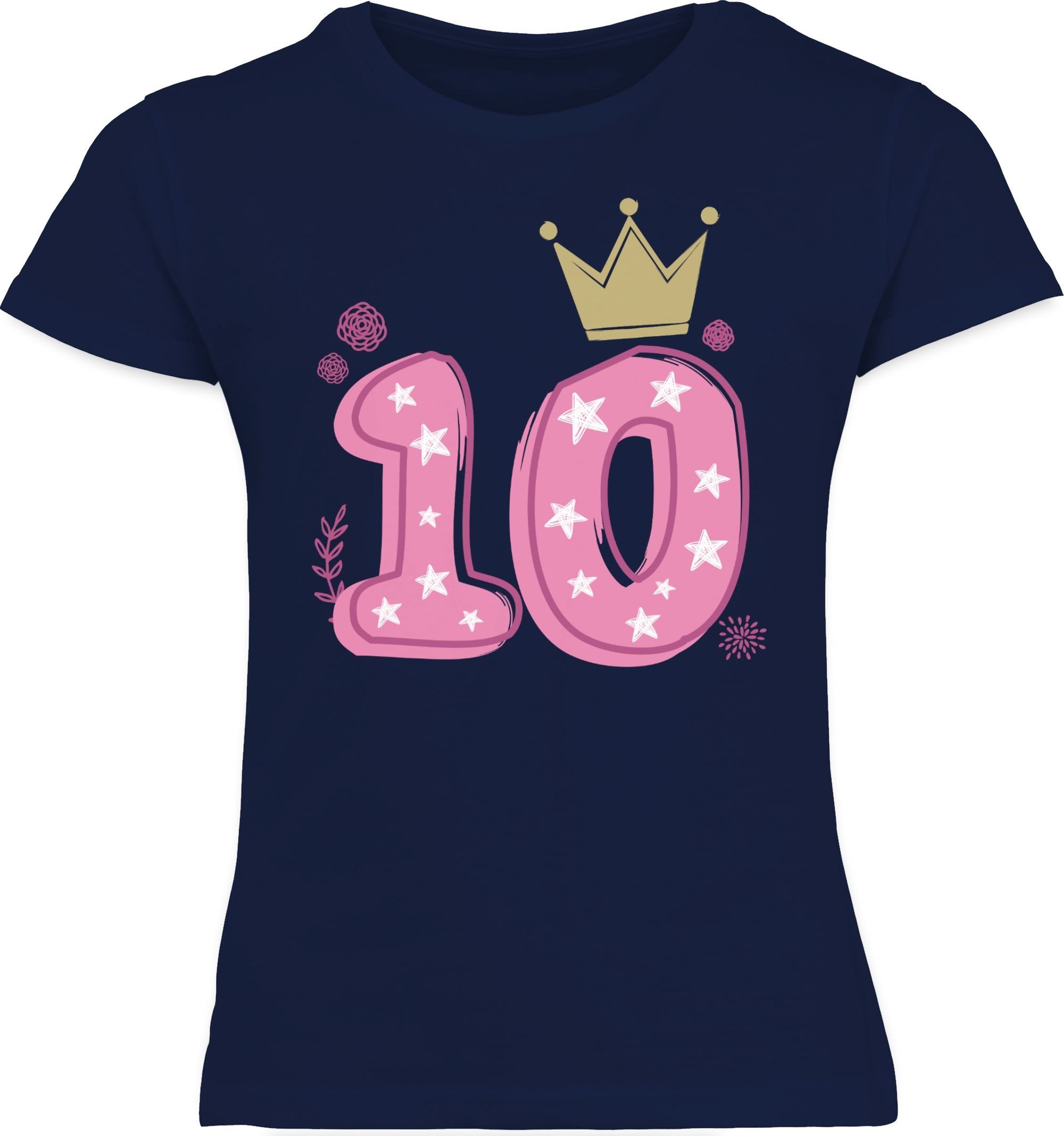 Krone 1 Dunkelblau Zehnter Shirtracer Sterne Geburtstag 10. Mädchen T-Shirt