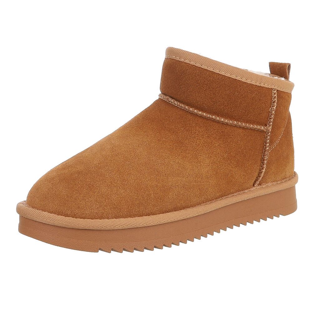 Ital-Design Damen Leder Slip-On Stiefelette mit Profilsohle Snowboots (92214537) Flach Flache Stiefeletten in Camel