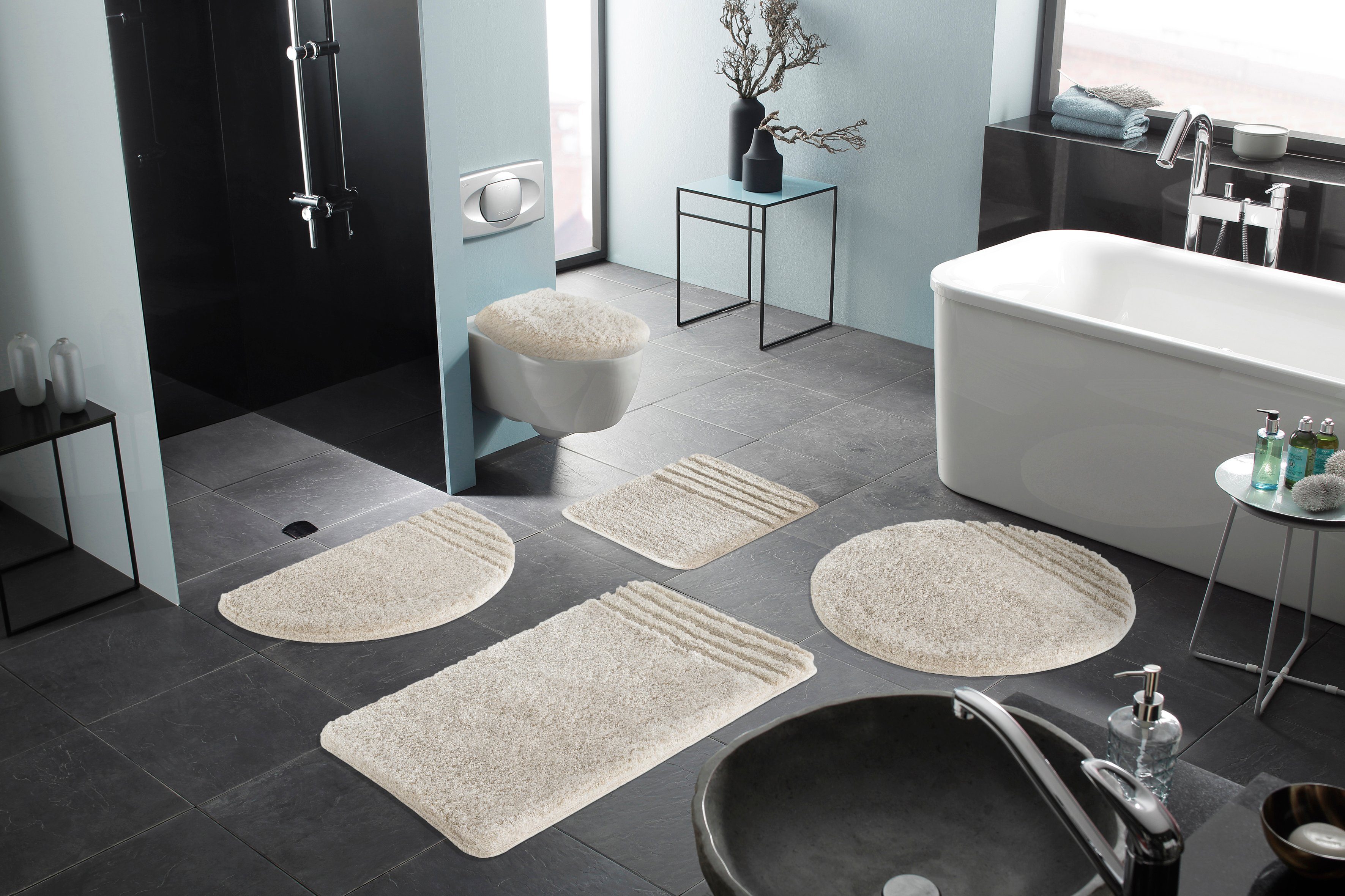 Möve Badematte Loft, Badvorleger, Badezimmer Teppich, Höhe 30 mm, rutschhemmend beschichtet, fußbodenheizungsgeeignet, schnell trocknend, strapazierfähig, Polyacryl, rechteckig, Badteppich, Badematten auch als 2 teiliges Set & rund