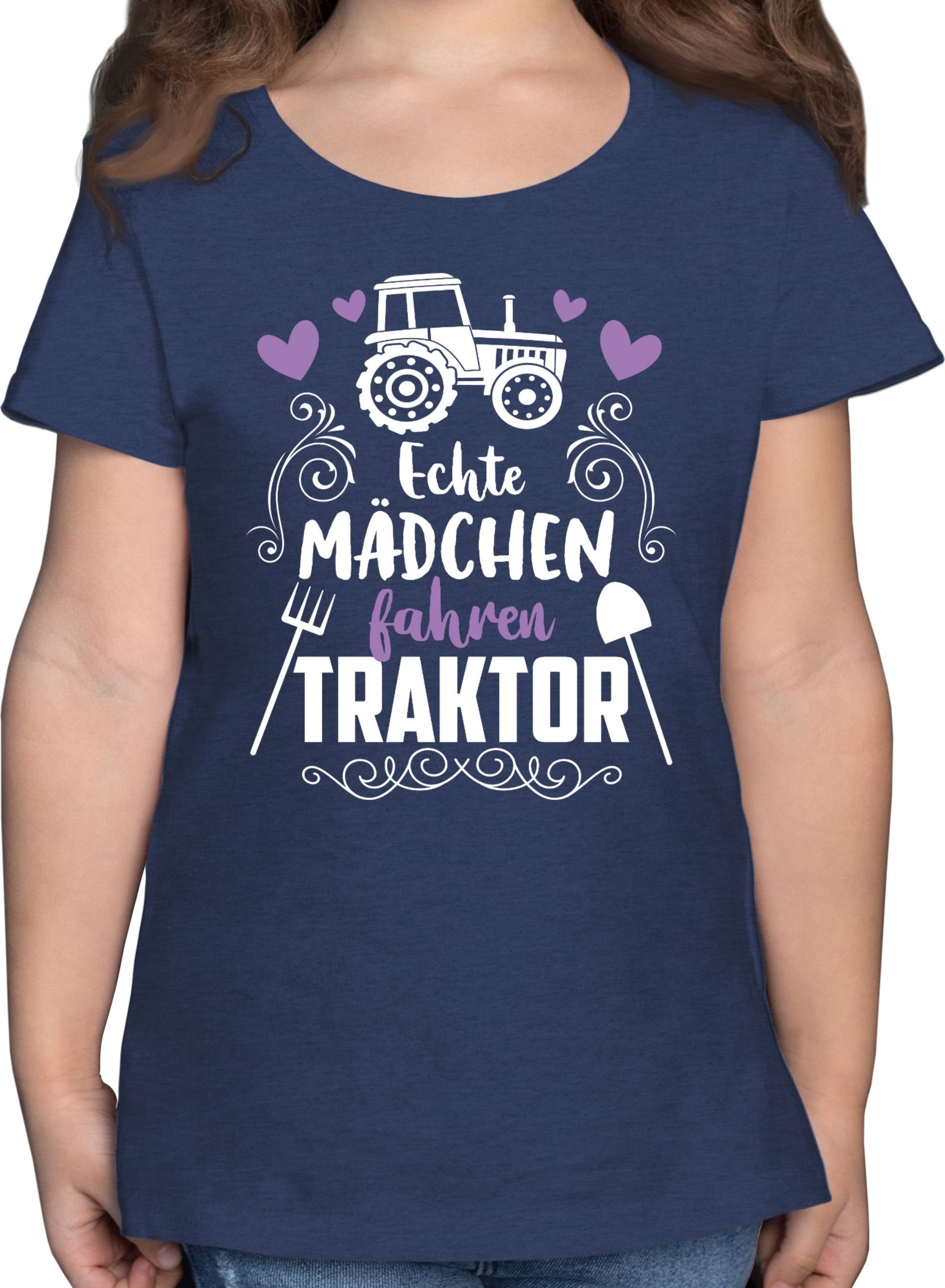 Fahrzeuge Traktor T-Shirt 2 Shirtracer Echte - weiß Dunkelblau Kinder Meliert fahren Mädchen
