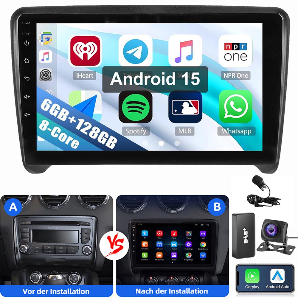 ESSGOO Für Audi TT MK2 8J 2006-2014 Carplay 6+128GB 8-Kern Autoradio (Digitalradio (DAB), RDS, FM, AM, 4G LTE Carplay Android Auto GPS Navi WIFI BT USB EQ)