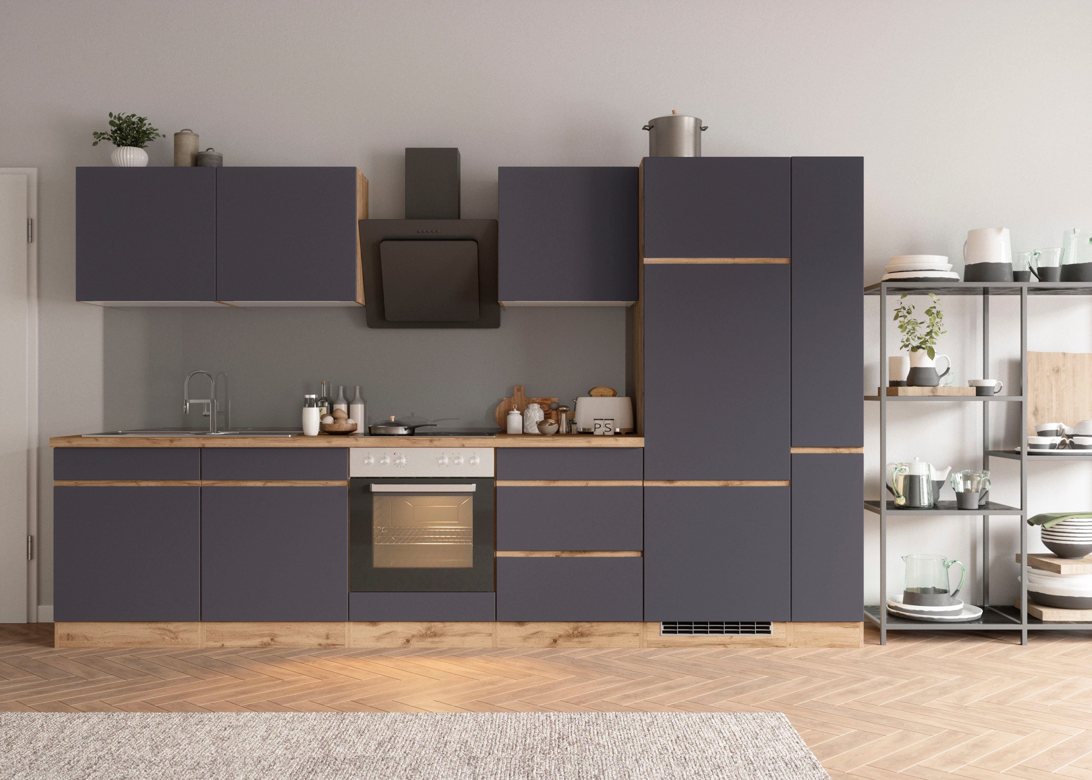 HELD MÖBEL Küche Riesa, Stellbreite 330 cm, wahlweise mit oder ohne E-Geräte grau