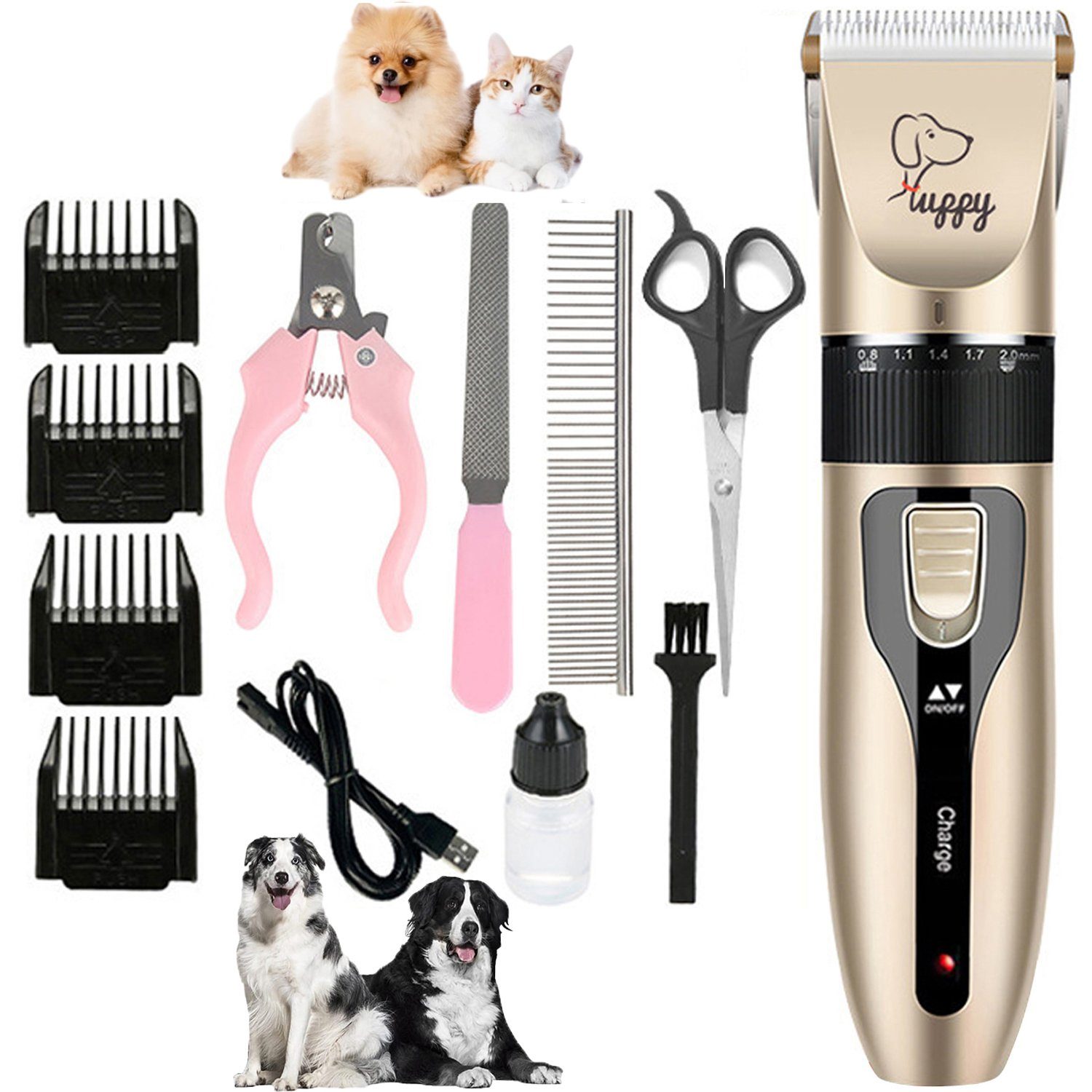 Vicbuy Hundeschermaschine, 12er Tierhaarschneidemaschine-Set 5 Einstellstufen