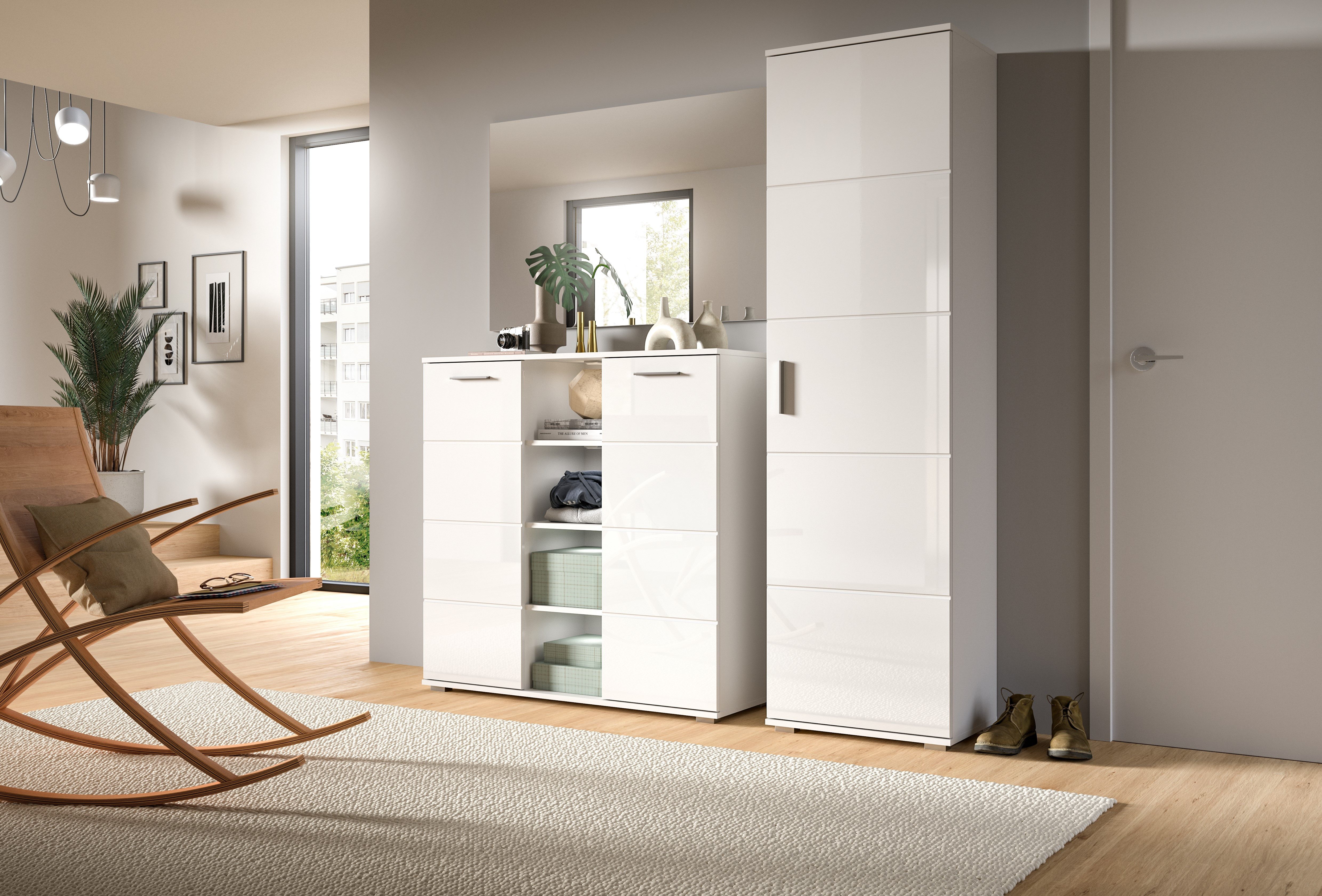 furnling Garderoben-Set Prieto, (3-St., Garderobenspiegel, Garderobenschrank, Sideboard), Flurmöbel, Garderobenmöbel, Komplett-Set, modern