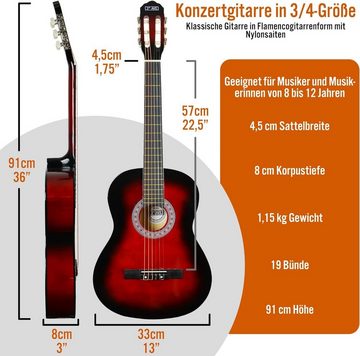 3rd Avenue Konzertgitarre 3/4 Flamencogitarren-Starterset in Kindergröße, 6-St., mit Nylonsaiten – mit Tasche, Saiten