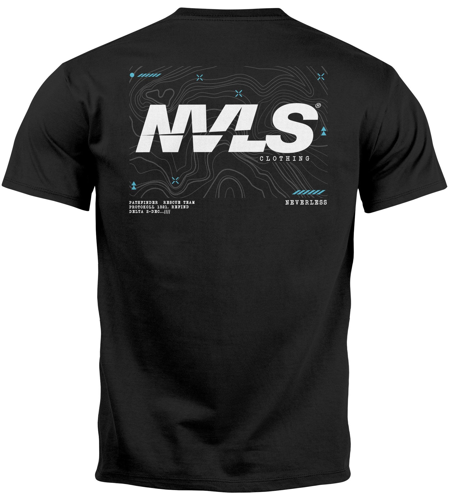 Print-Shirt Herren T-Shirt Backprint Rücken-Aufdruck Grafik Topografie Adventure
