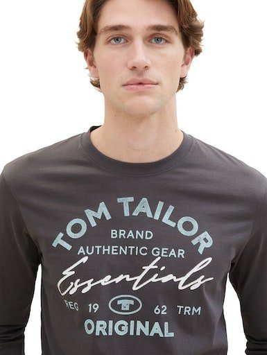 grey Langarmshirt tarmac TOM großem mit TAILOR Frontprint