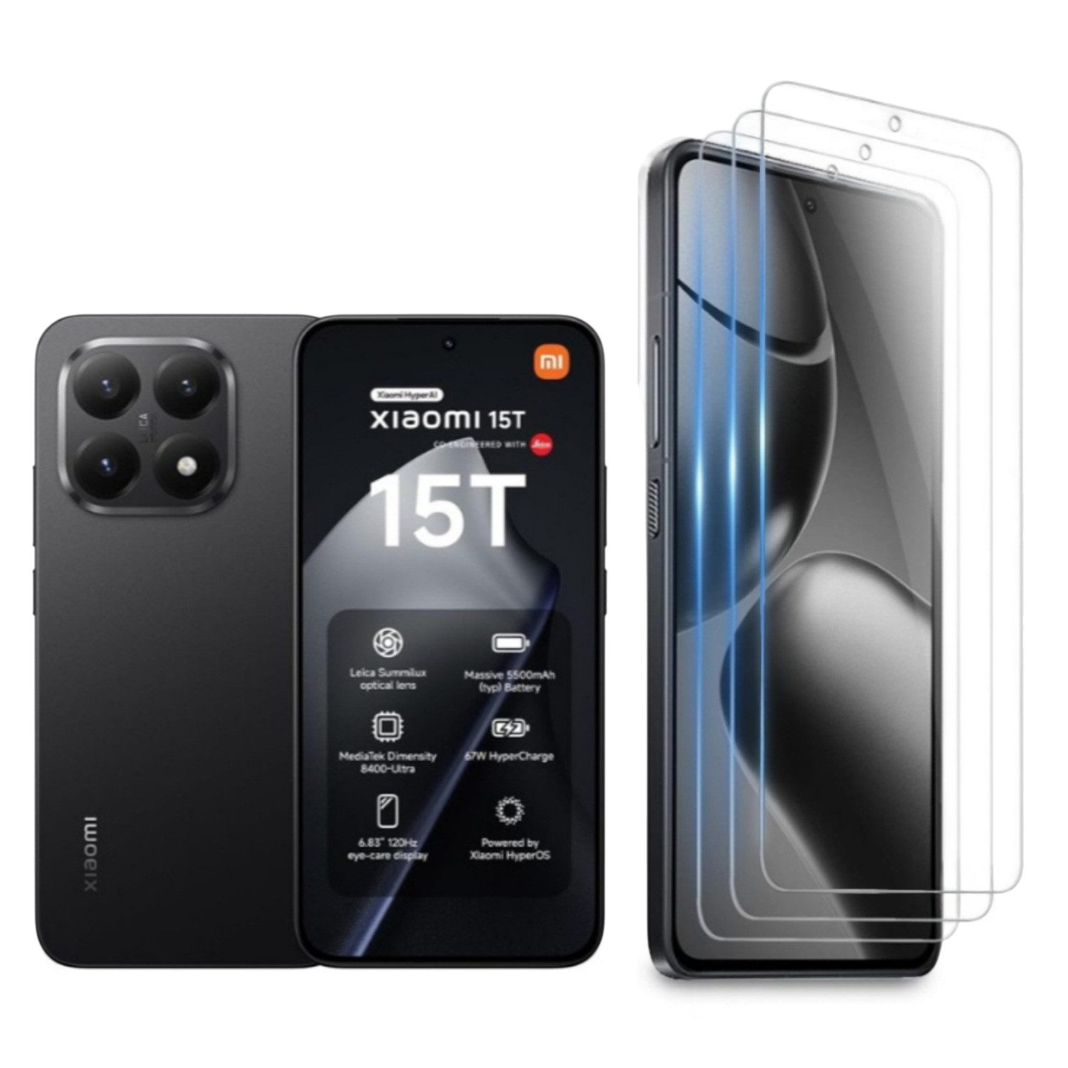 CLM-Tech Displayschutzglas 3X für Xiaomi 15T / Xiaomi 15T Pro, Panzerglas Folie - Blasenfreie Anbringung und kratzfest -, 3 Stück, Anti-Fingerabdruck