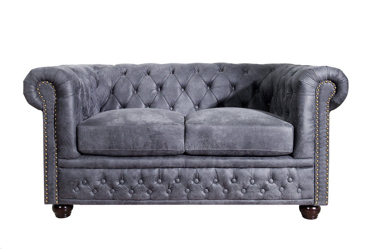 - 2er Wohnzimmer Antikgrau Padrino Möbel Chesterfield Casa Chesterfield-Sofa - Couch aus dem Sofa Hause