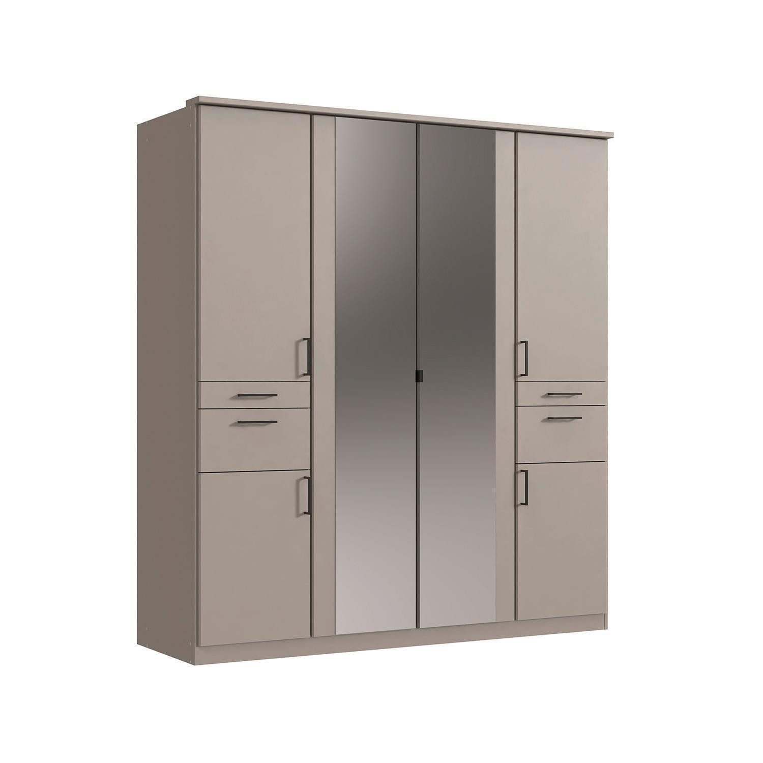Wimex Drehtürenschrank KAROL, Saharagrau matt, mit 2 Spiegeltüren, 4 Türen, 4 Schubladen, B 179 x H 199 x T 58 cm