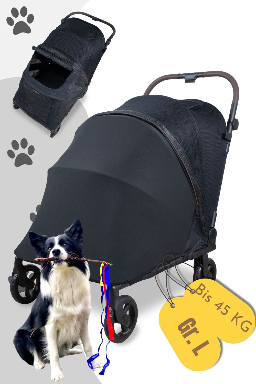 Wonderfold Hunde-Transportbox PFL Pet Large Premium Hundebuggy - Farbe: Jet Black