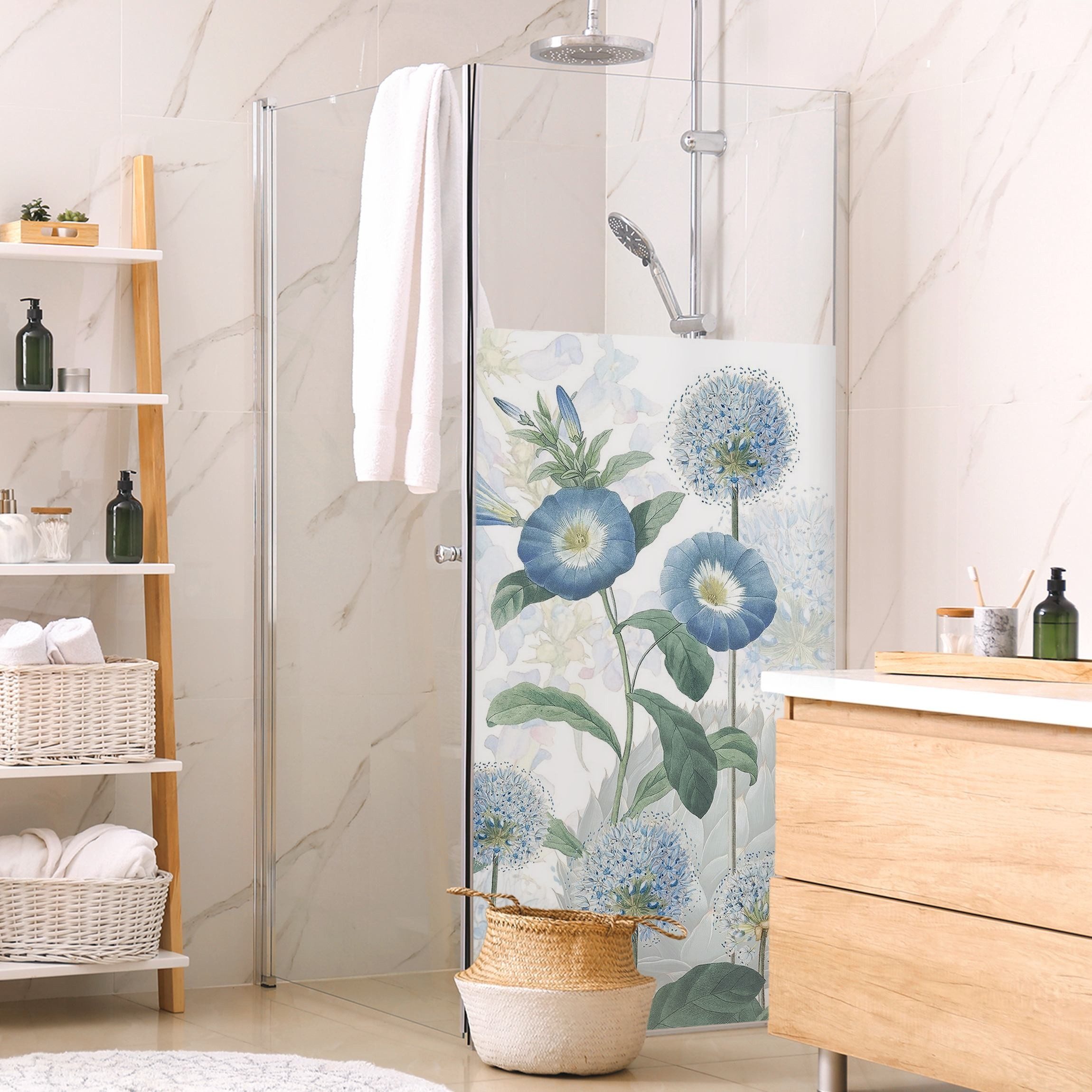 Bilderdepot24 Sichtschutzfolie Dusche blickdicht statisch haftend Blumen- und Blütenmotiv, Statisch haftend, blickdicht, wasserfest, wiederverwendbar, ablösbar