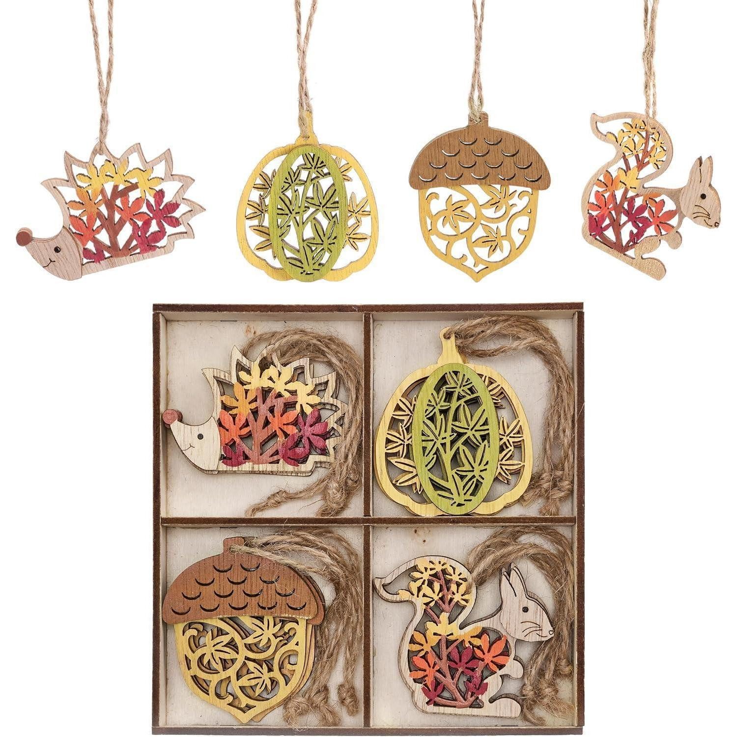 LuxusKollektion Baumbehang Herbstdeko Holz Anhänger Kürbis Igel Halloween Fenster 12