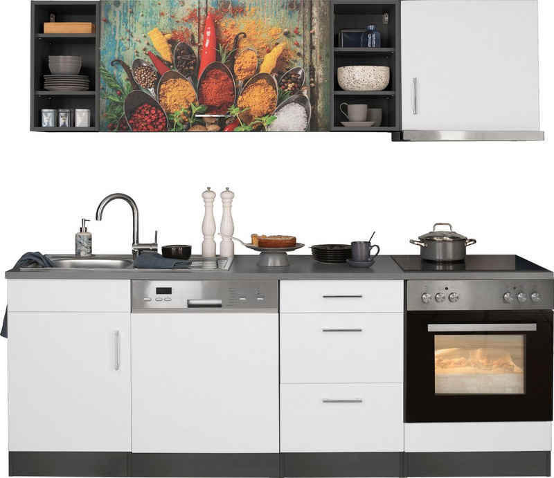 HELD MÖBEL Küchenzeile Paris, mit E-Geräten, Breite 220 cm