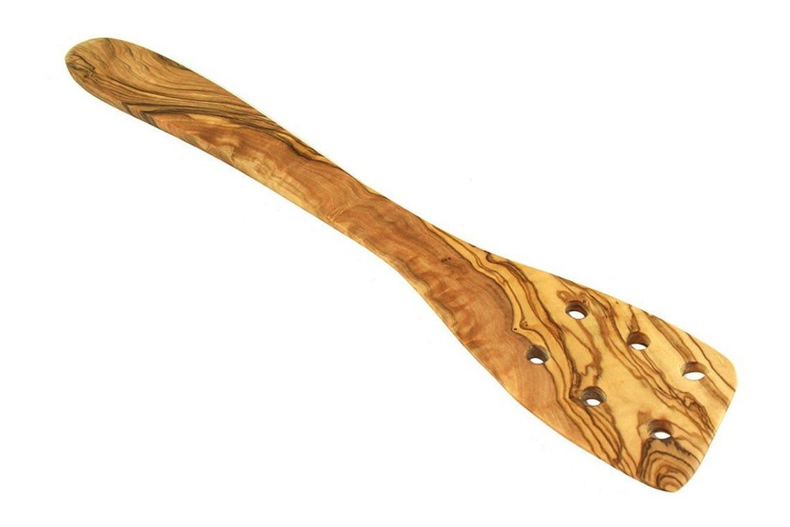 Soapbrothers Сковородыwender Сковородыwender mit Löchern 30cm Olivenholz, Küchenhelfer aus Olivenholz, robust mit einzigartiger Maserung (Farbe:Braun), Menge: 1 Stück, Olivenholz mit schöner Maserung