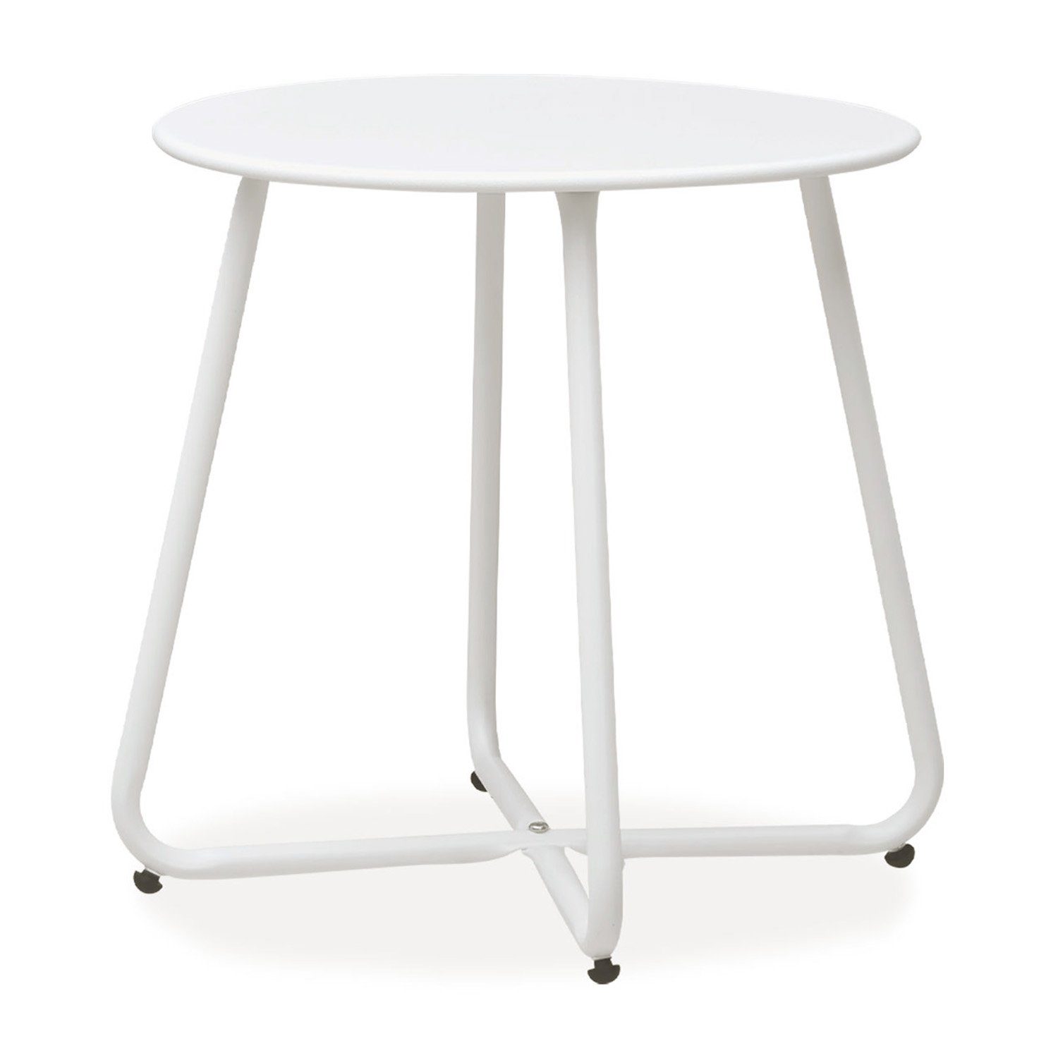 Homestyle4u Beistelltisch Gartentisch Rund Metall Balkontisch Tisch Kaffeetisch 45cm Durchmesser, Weiß