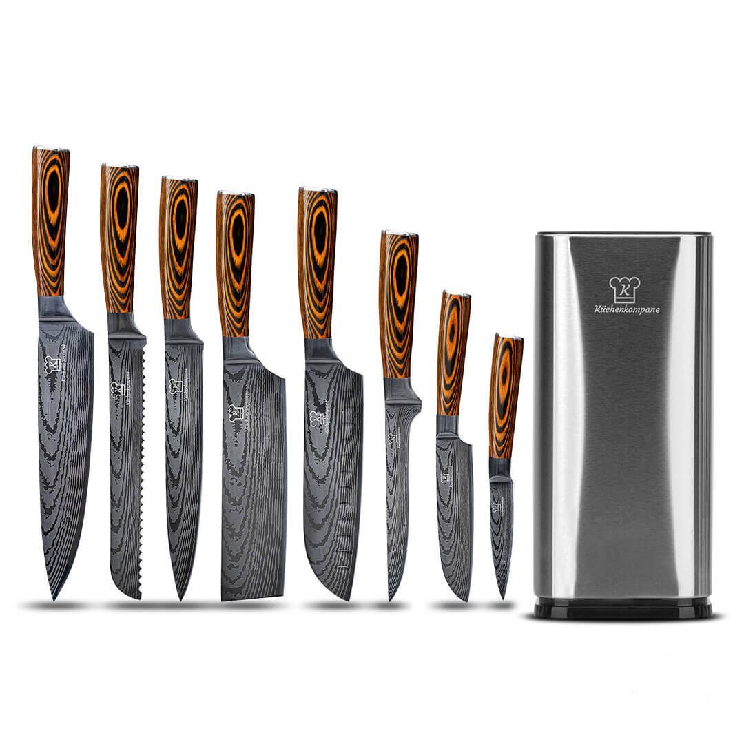 Küchenkompane Messer-Set Messerset mit Edelstahl Messerblock 9-teiliges Set Akarui - rostfrei (2-tlg)