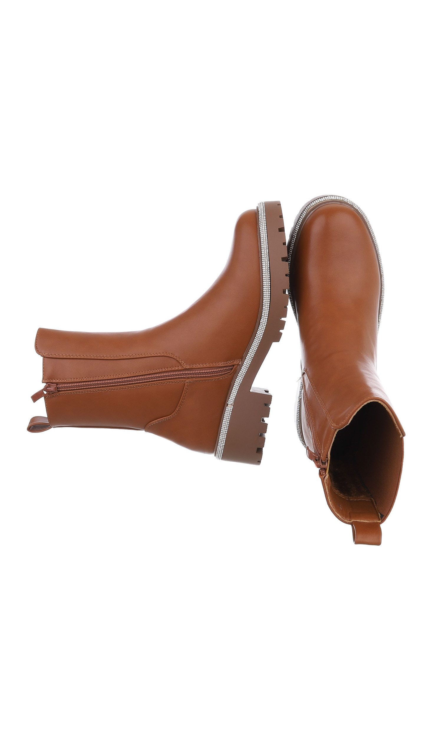 Ital-Design Damen Freizeit Plateaustiefelette (84338379) Blockabsatz Plateaustiefeletten in Camel