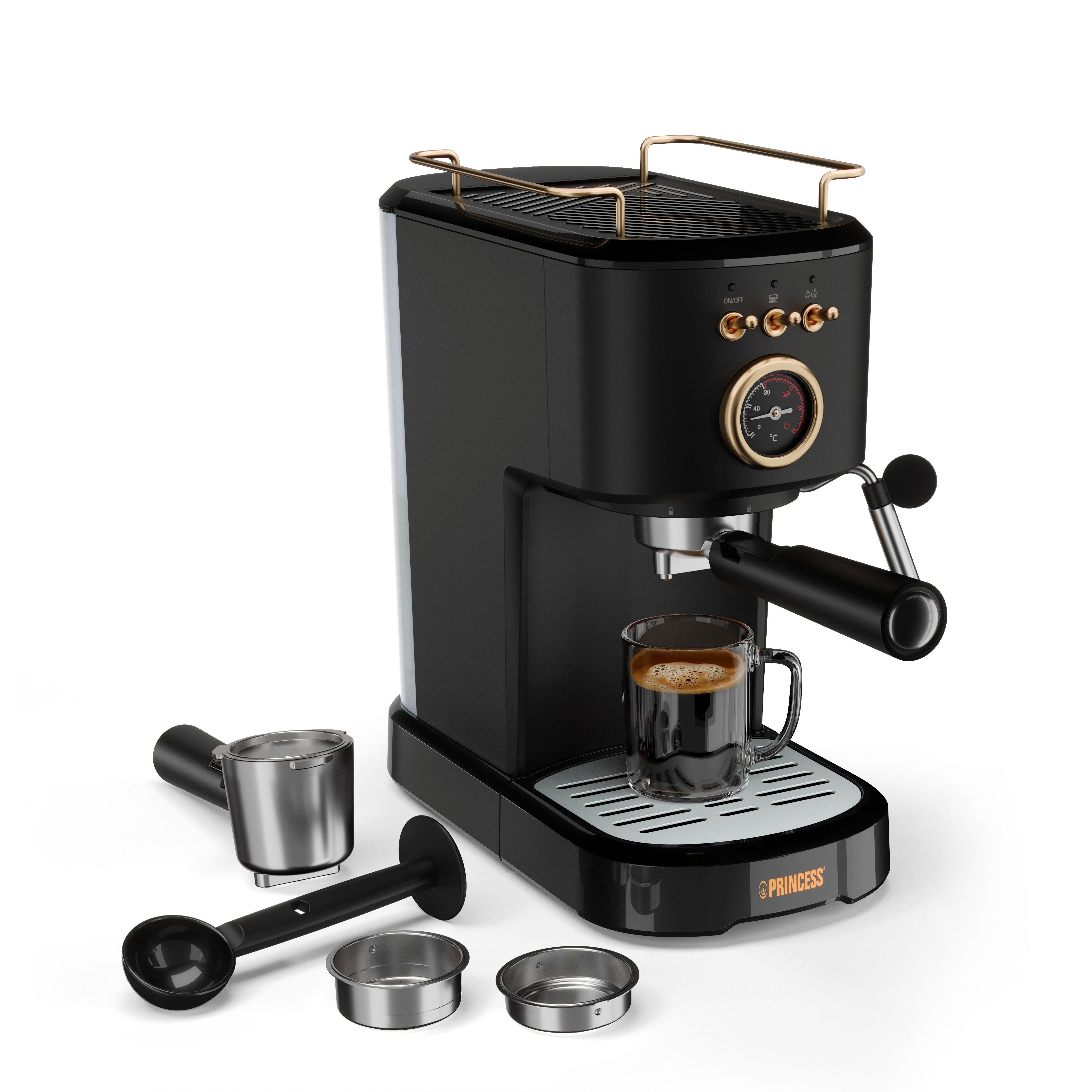 PRINCESS Espressomaschine 249417, Vielfältige Kaffeespezialitäten möglich – Integrierte Tassenwärmer