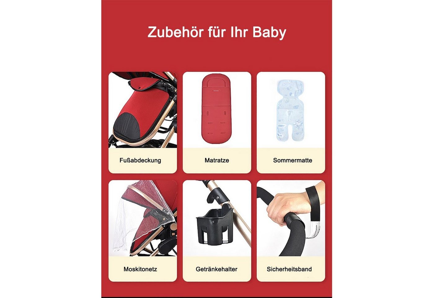 Thumbnail - TPFLiving Kombi-Kinderwagen Babyschale Baby Buggy Babywanne 5-Punkt-Sicherheitsgurt Moskitonetz, Getränkehalter Kinderwa...