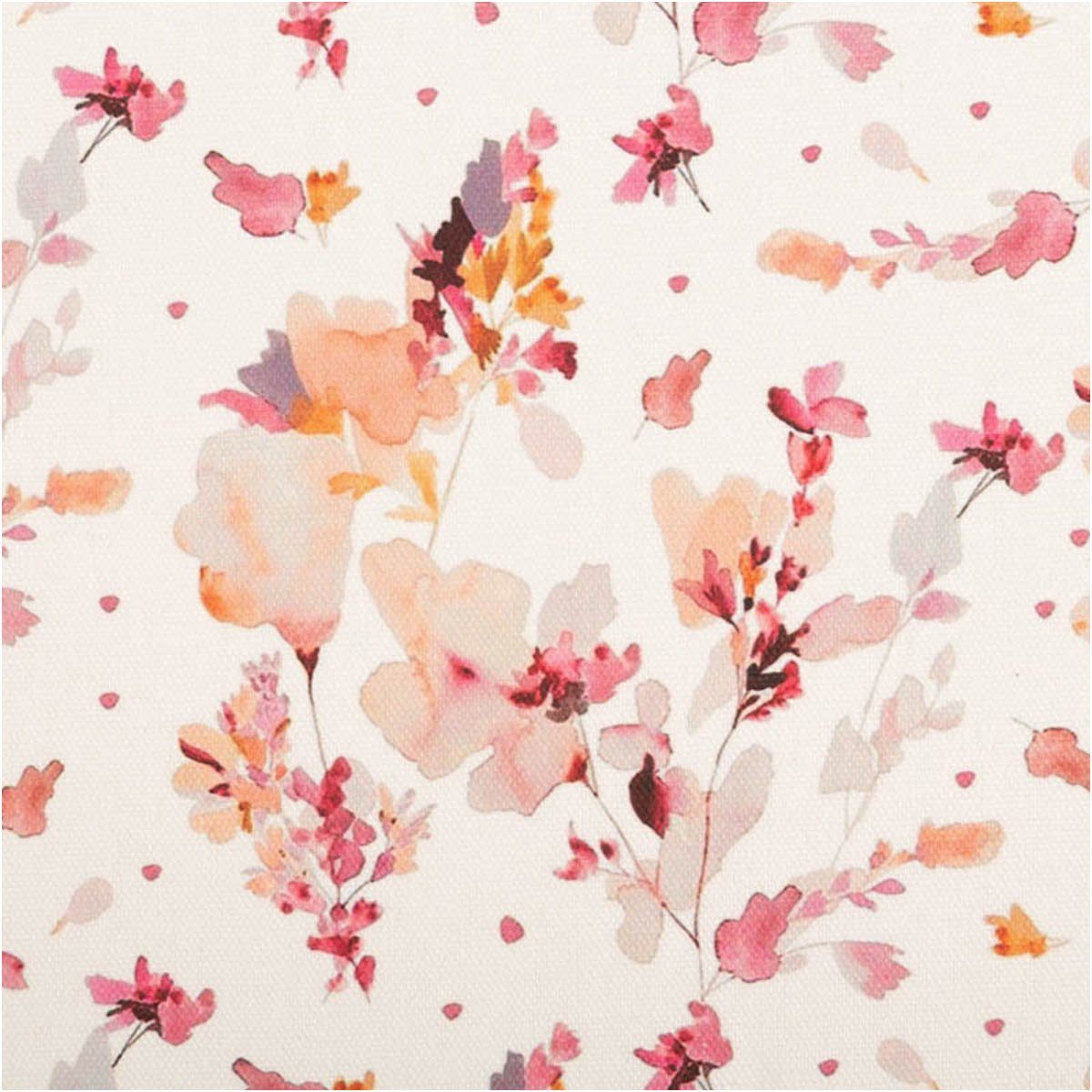 SCHÖNER LEBEN. Stoff Baumwollstoff Meterware Dekostoff Digital Aquarell Blumen weiß 1,40m, allergikergeeignet