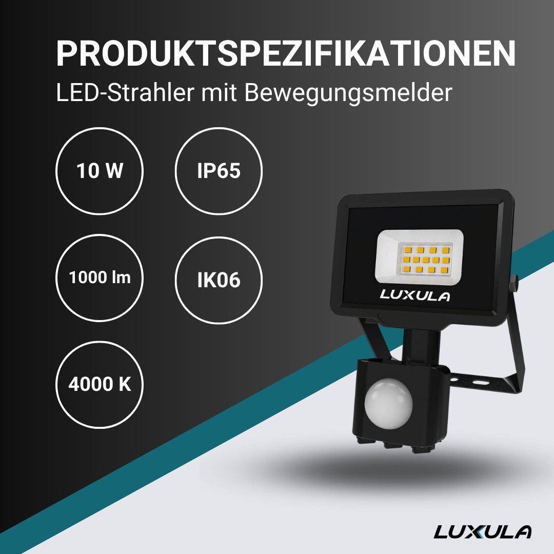 LUXULA LED Flutlichtstrahler LED-Fluter, Bewegungsmelder, 10W, warm- & neut günstig online kaufen